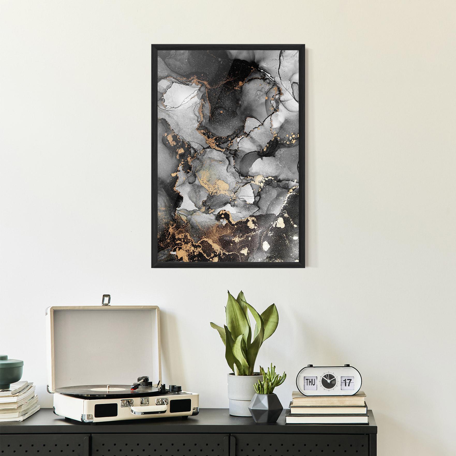 Gerahmte Poster Grey Gold Marble mockup 2