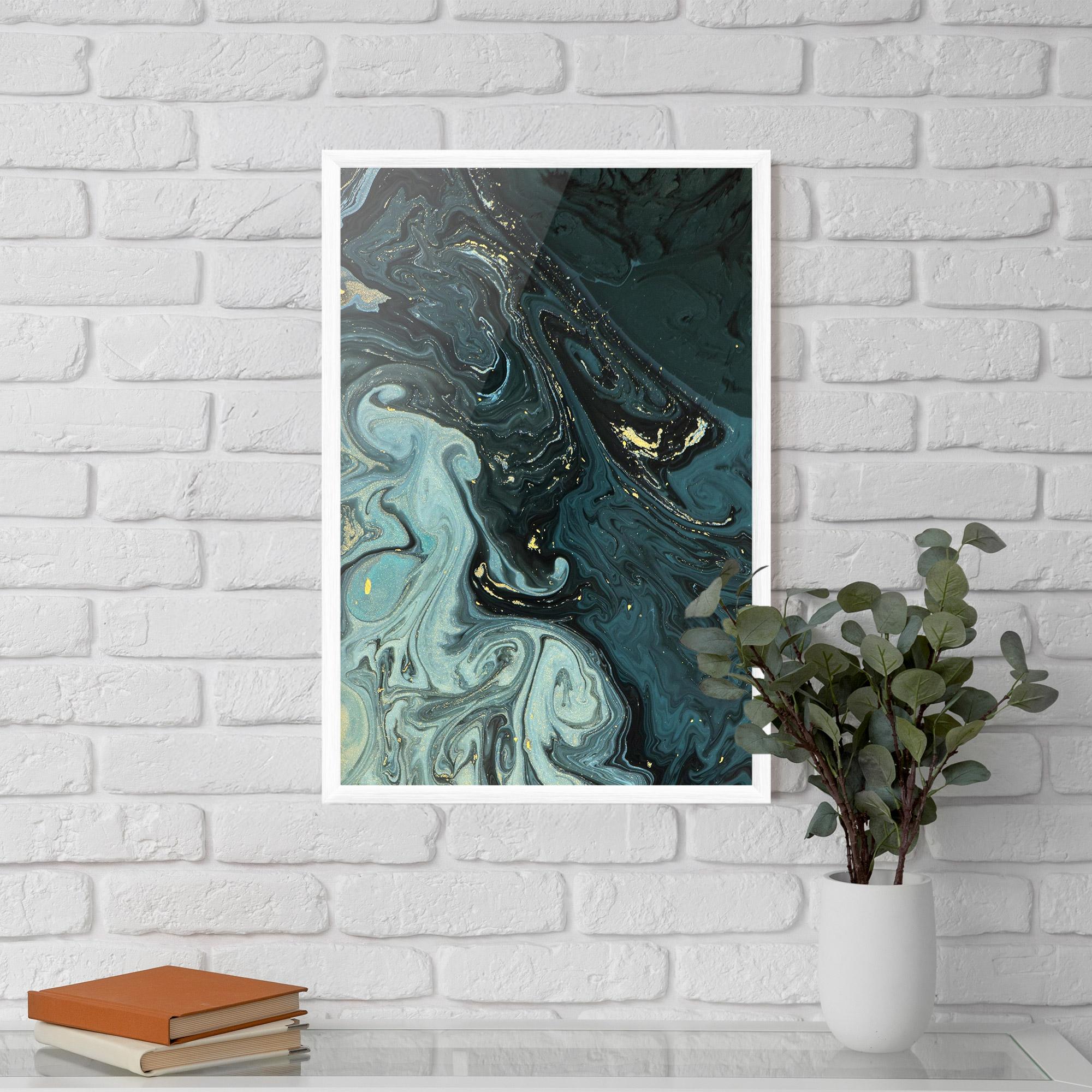 Gerahmte Poster Dark Blue Golden Marble mockup 5