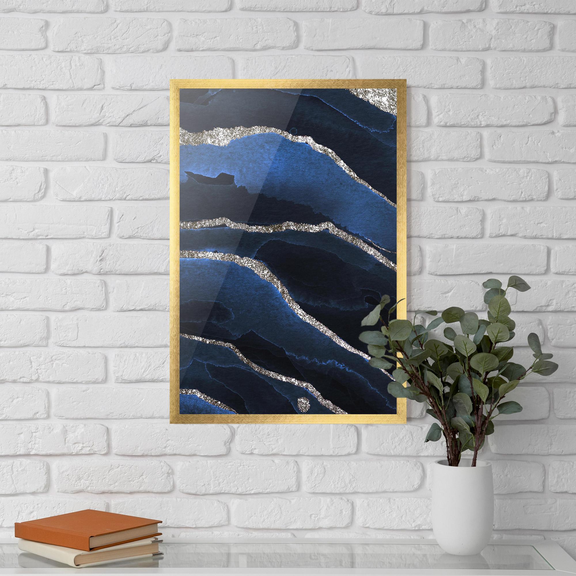 Gerahmte Poster Golden Lines With Blue mockup 5