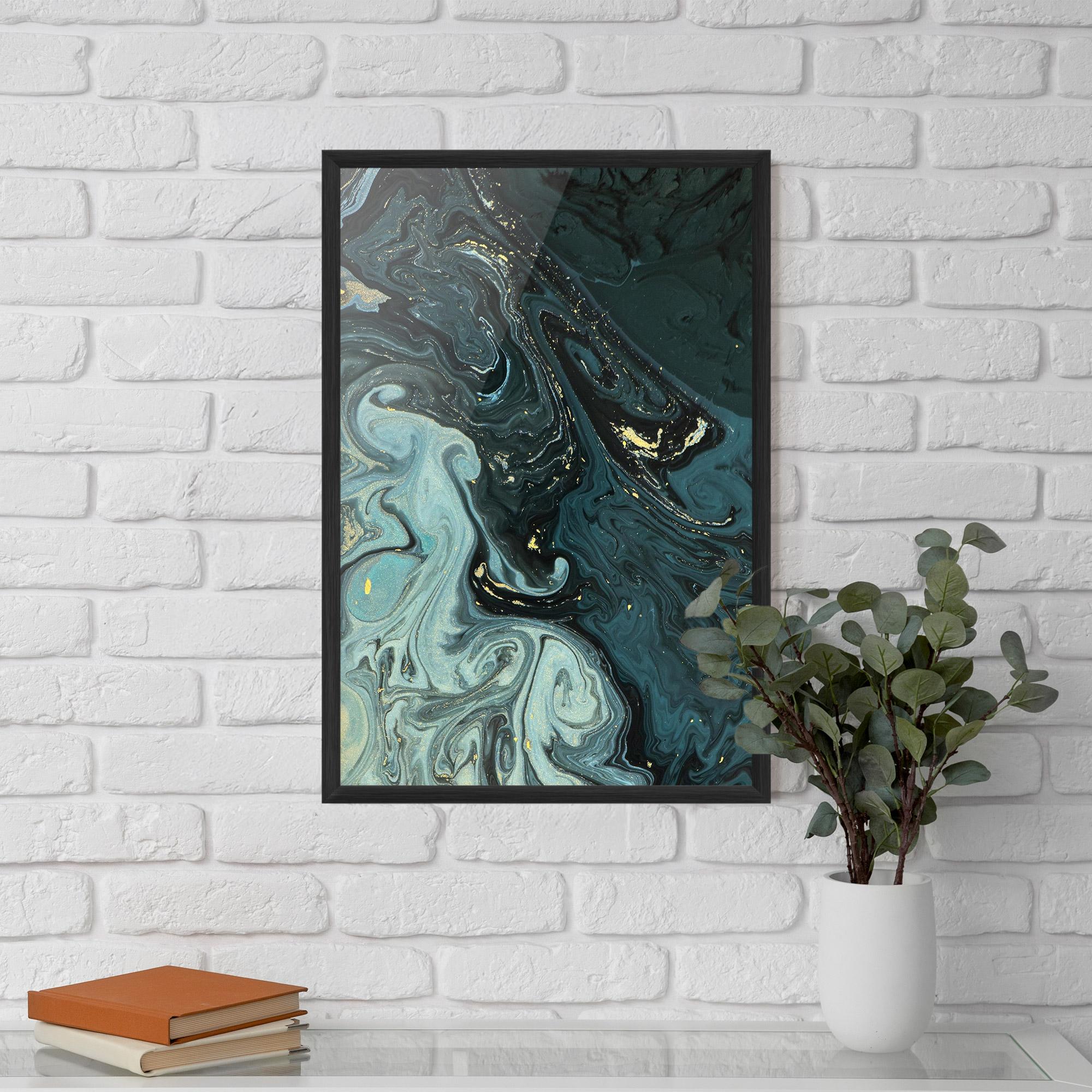 Gerahmte Poster Dark Blue Golden Marble mockup 5