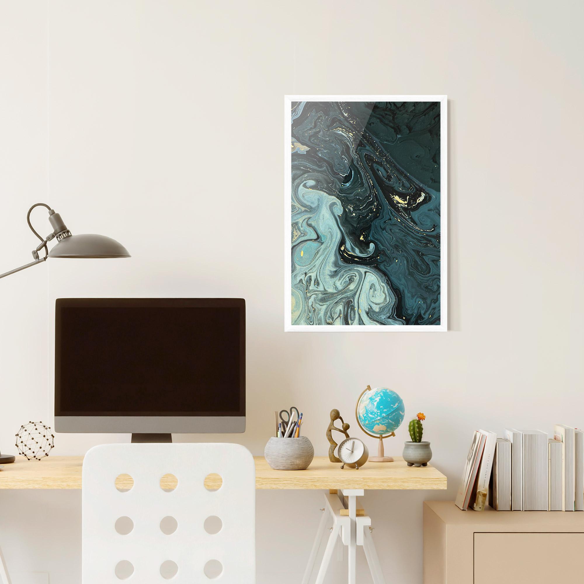 Gerahmte Poster Dark Blue Golden Marble mockup 6