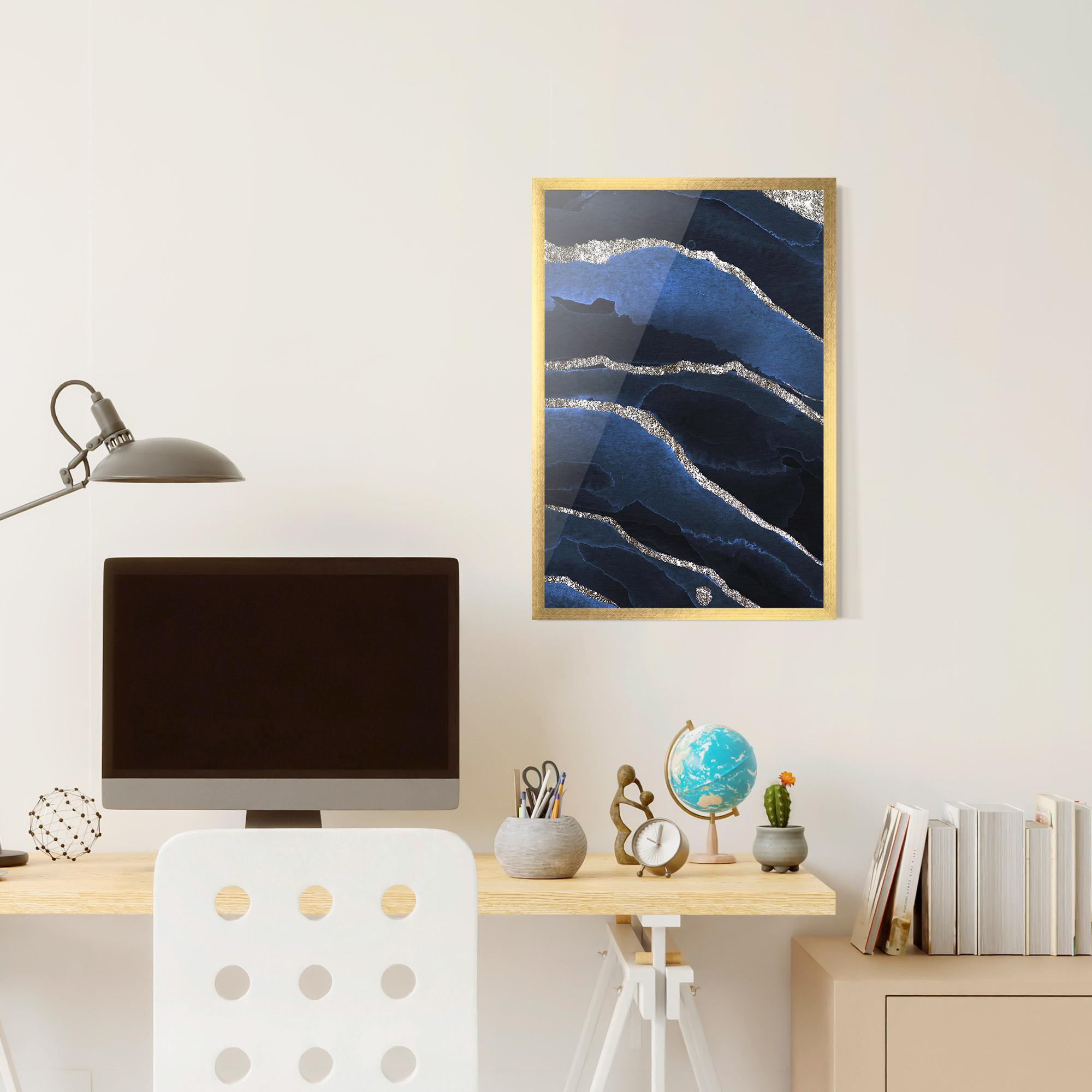 Gerahmte Poster Golden Lines With Blue mockup 6