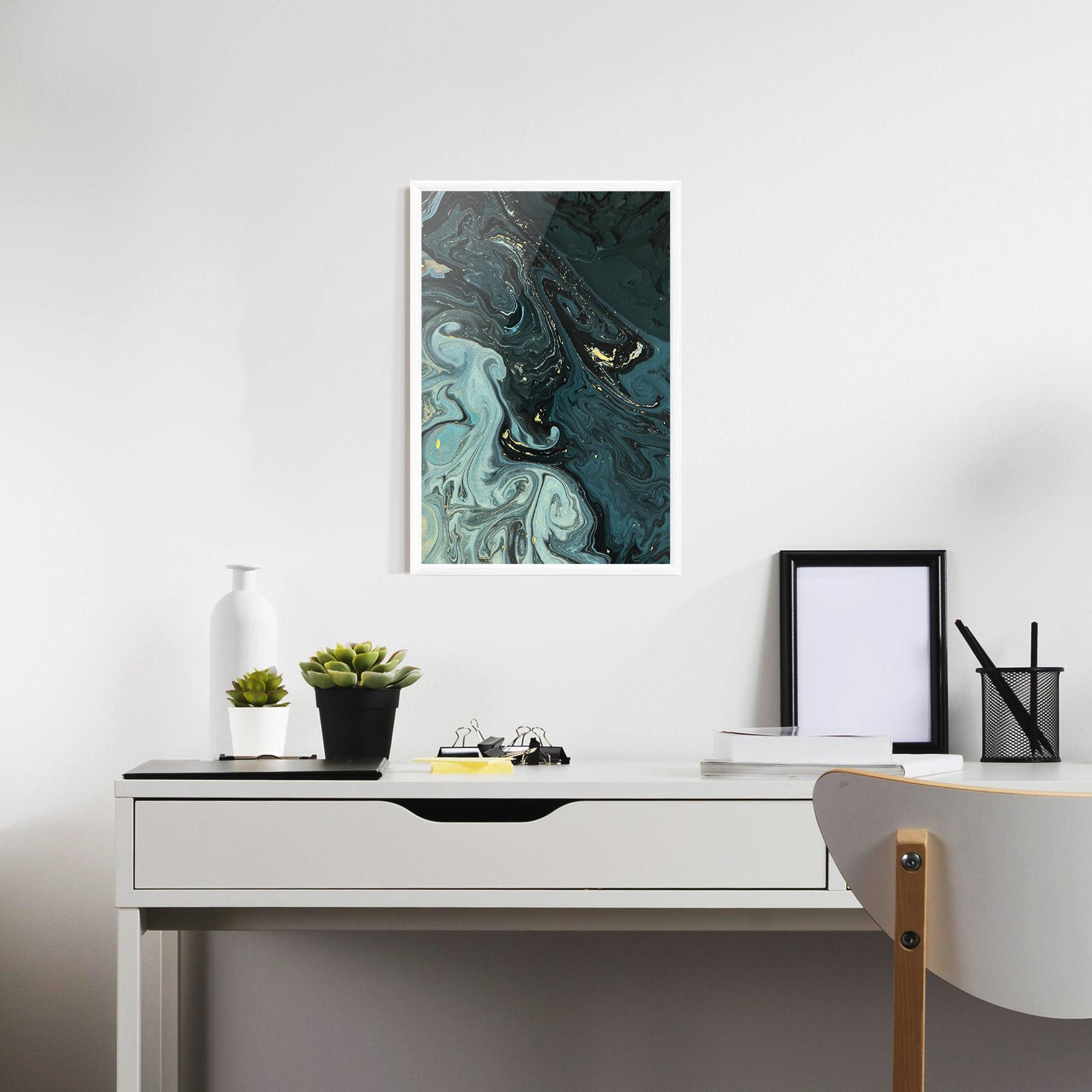 Gerahmte Poster Dark Blue Golden Marble mockup 7