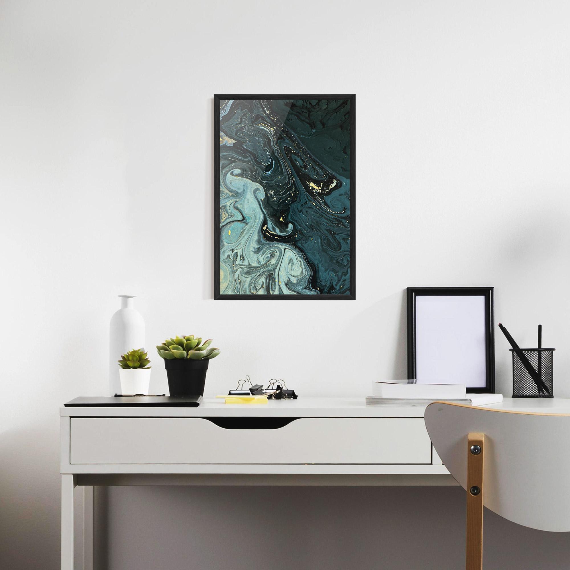 Gerahmte Poster Dark Blue Golden Marble mockup 7