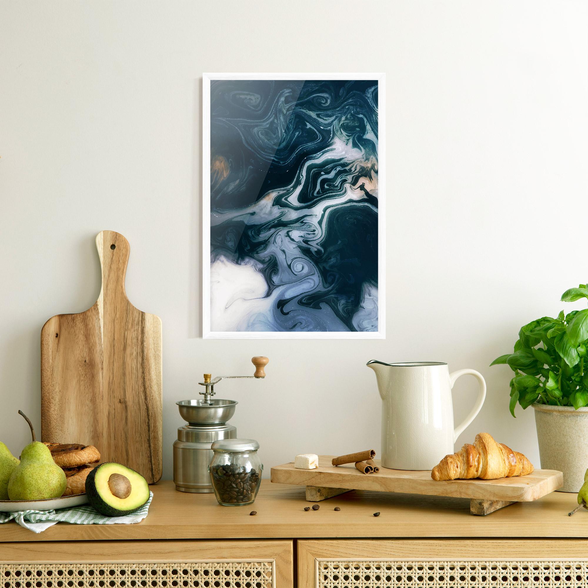 Gerahmte Poster Dark Blue With White mockup 8