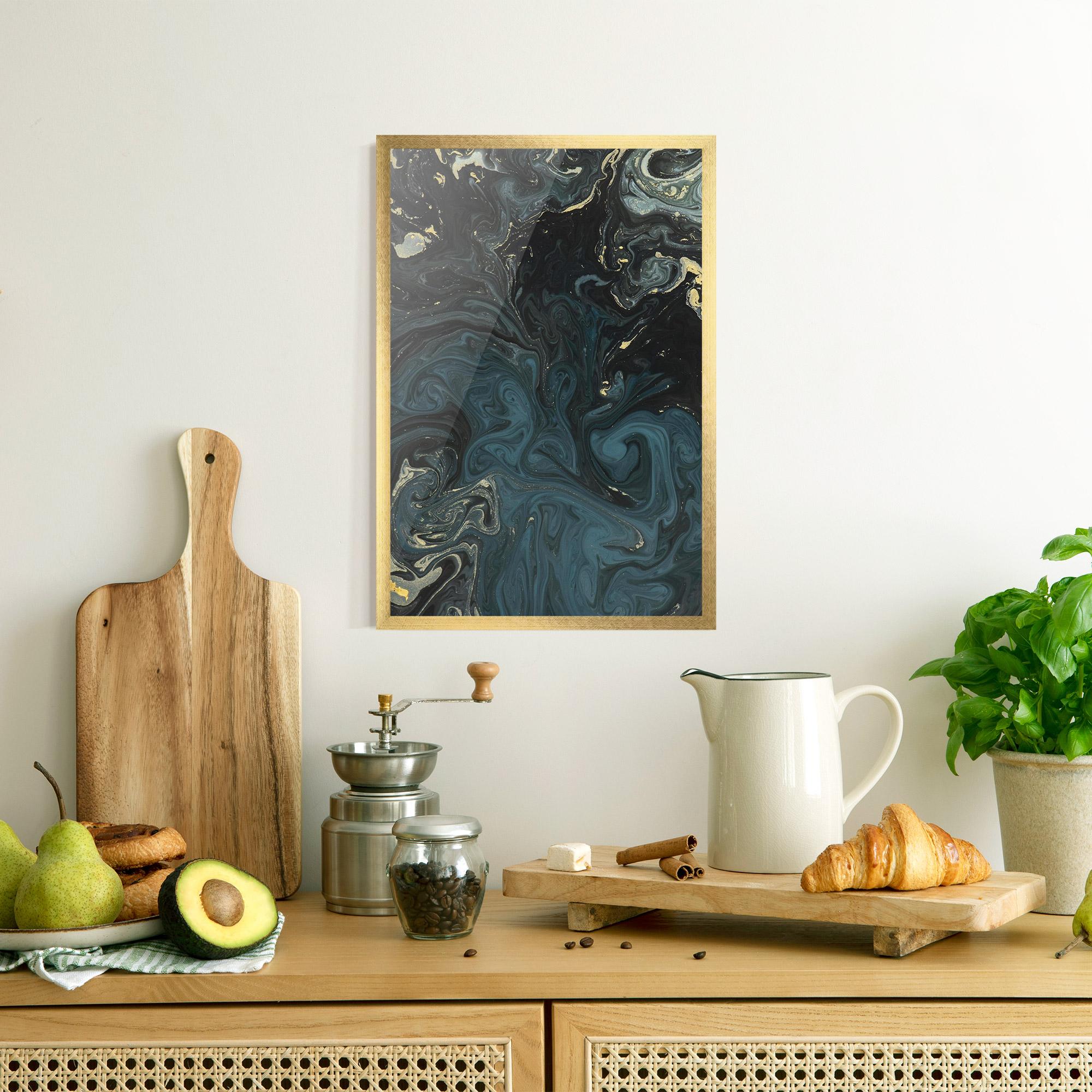 Gerahmte Poster Dark Blue Marble mockup 8