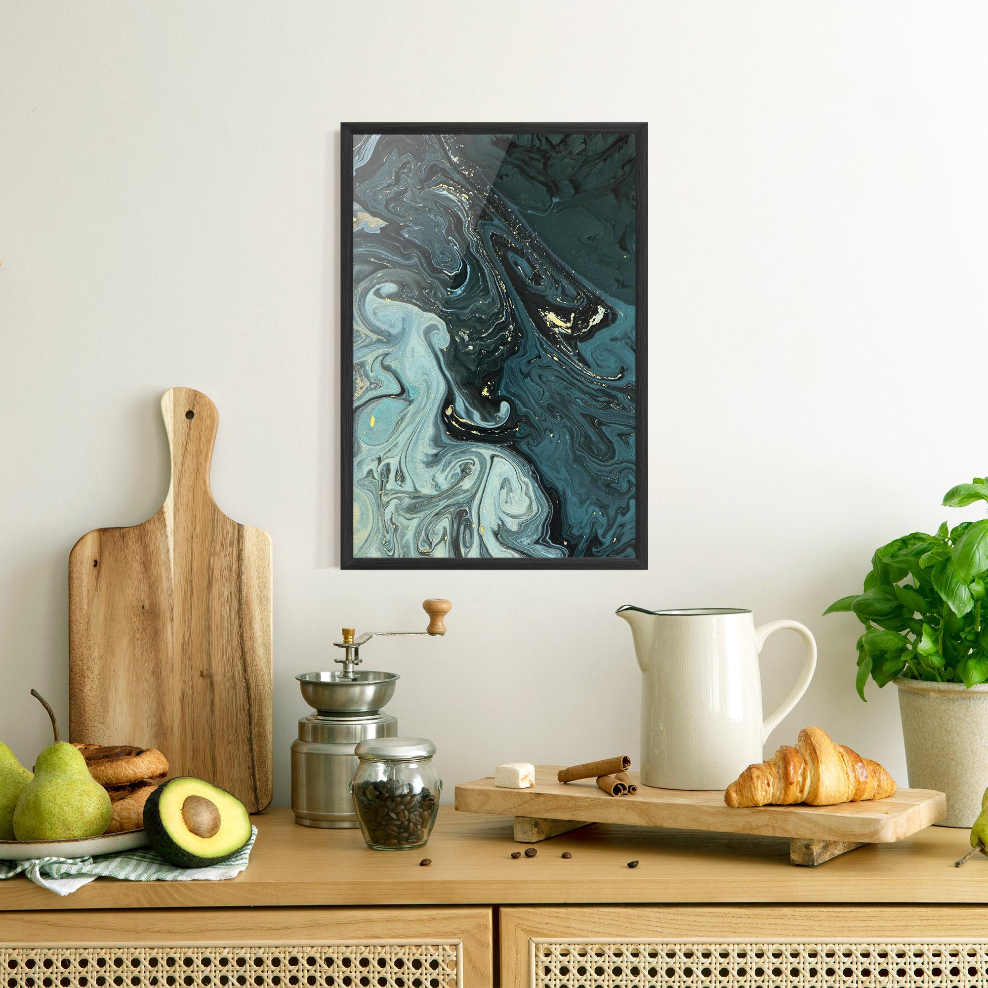 Gerahmte Poster Dark Blue Golden Marble mockup 8