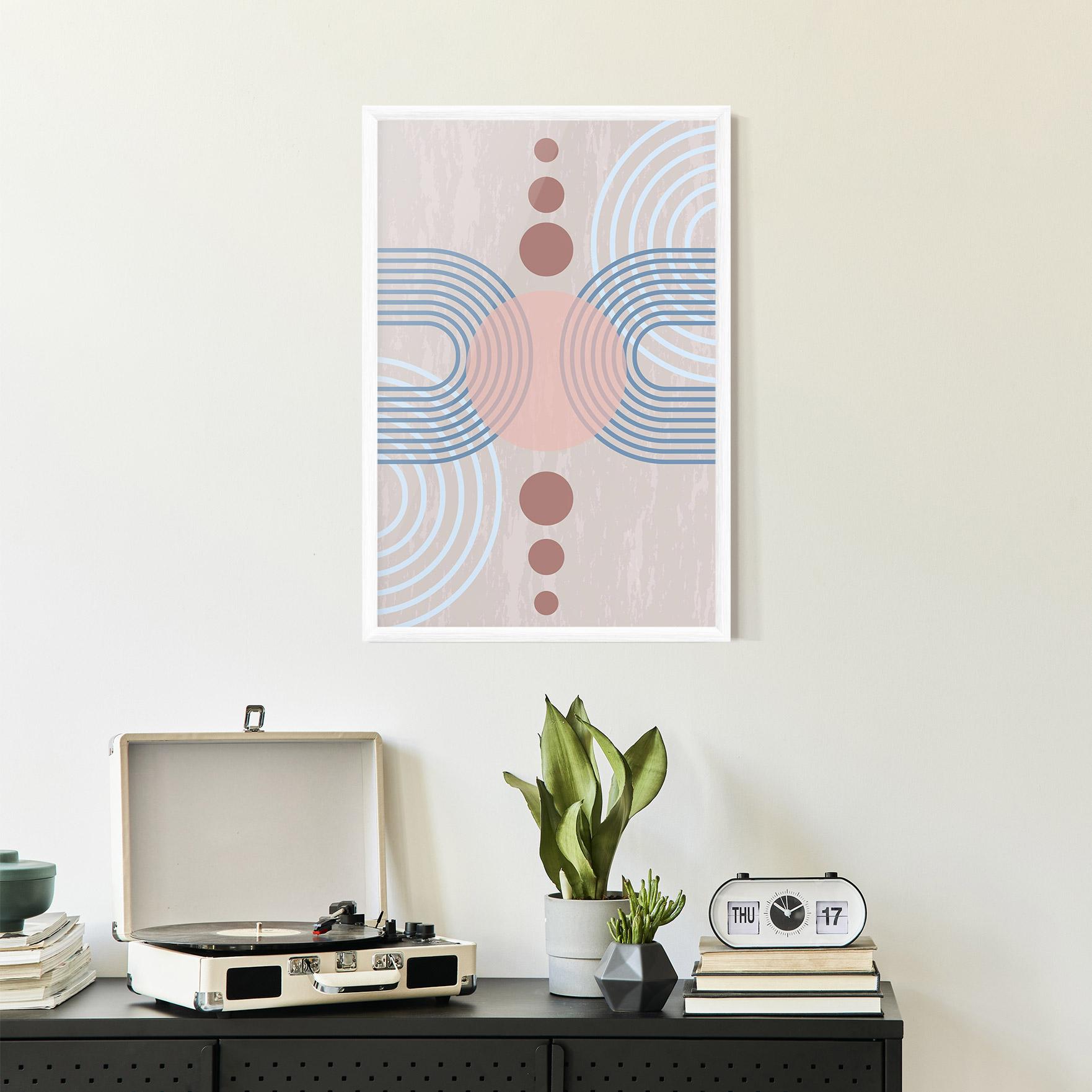 Gerahmte Poster Blue Lines On Pink mockup 2
