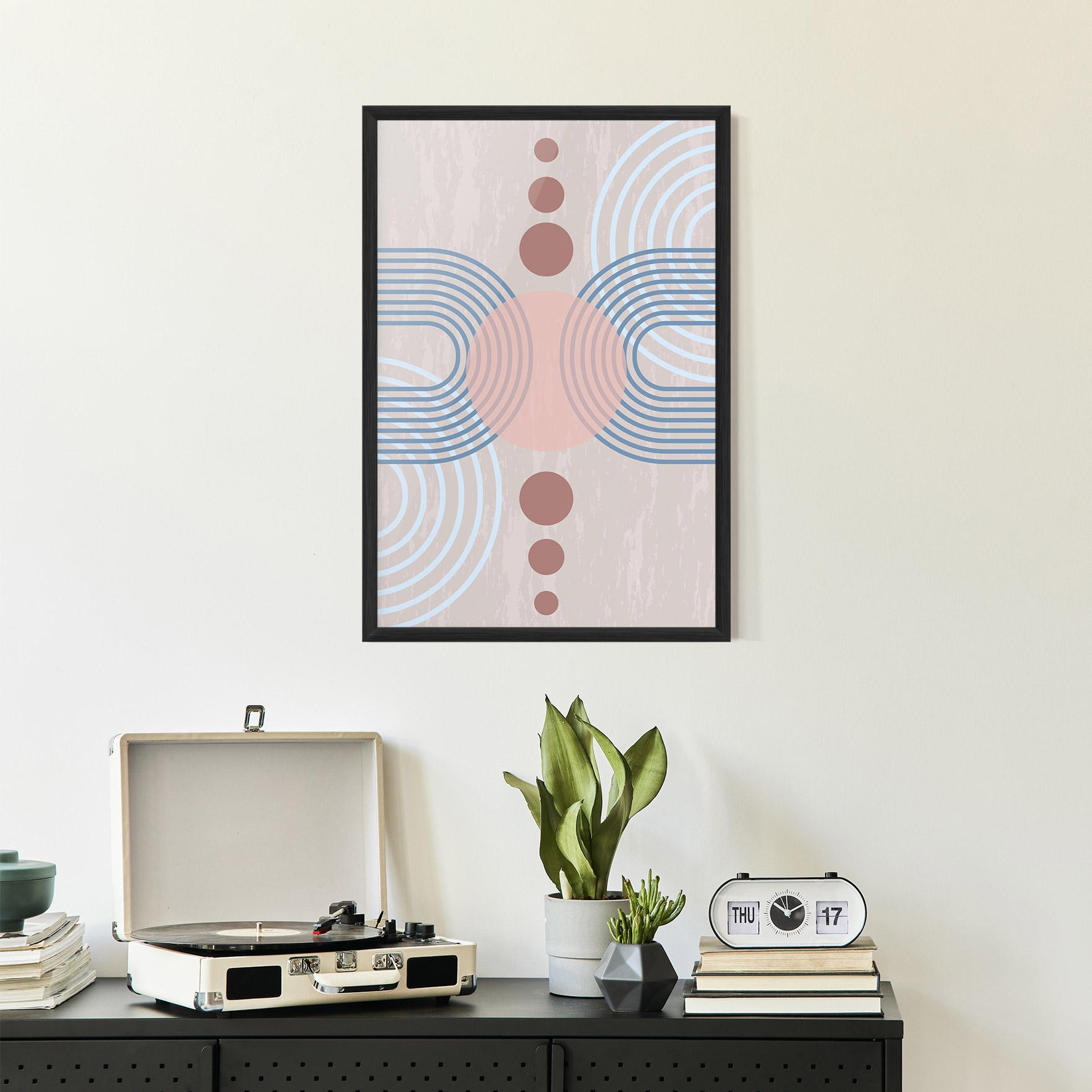 Gerahmte Poster Blue Lines On Pink mockup 2