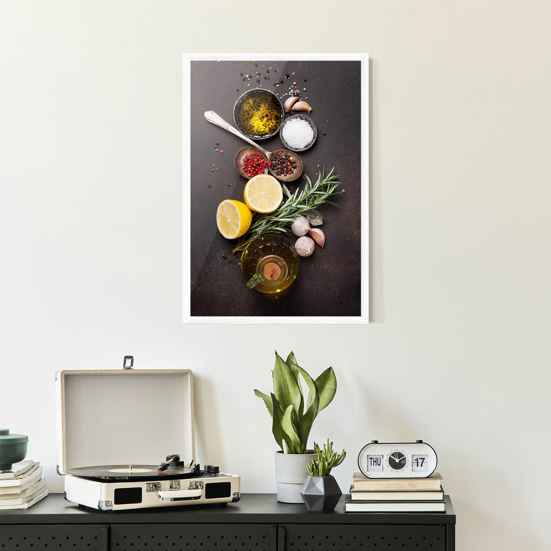 Gerahmte Poster Spices On Stone Table mockup 2