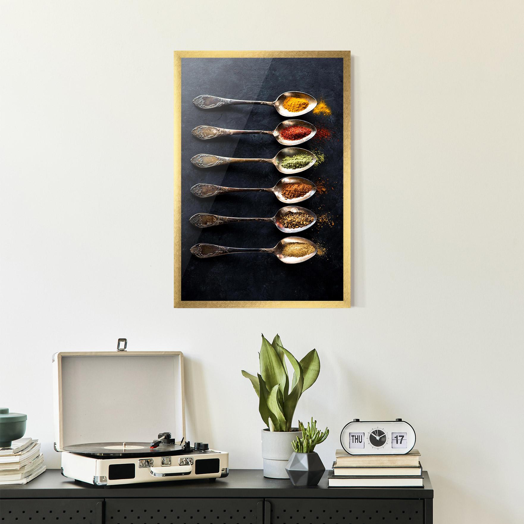 Gerahmte Poster Spices Herbs Spoons mockup 2