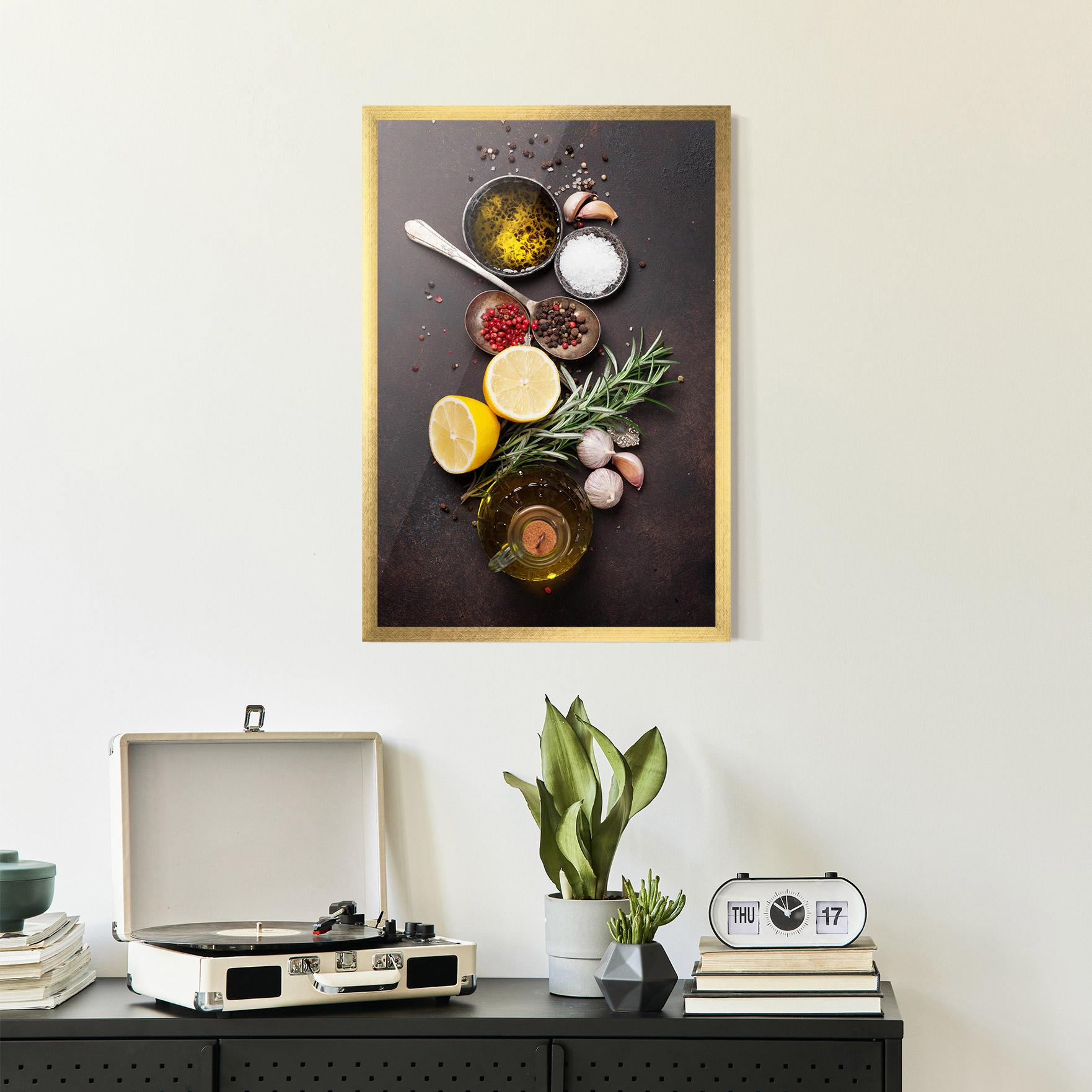 Gerahmte Poster Spices On Stone Table mockup 2
