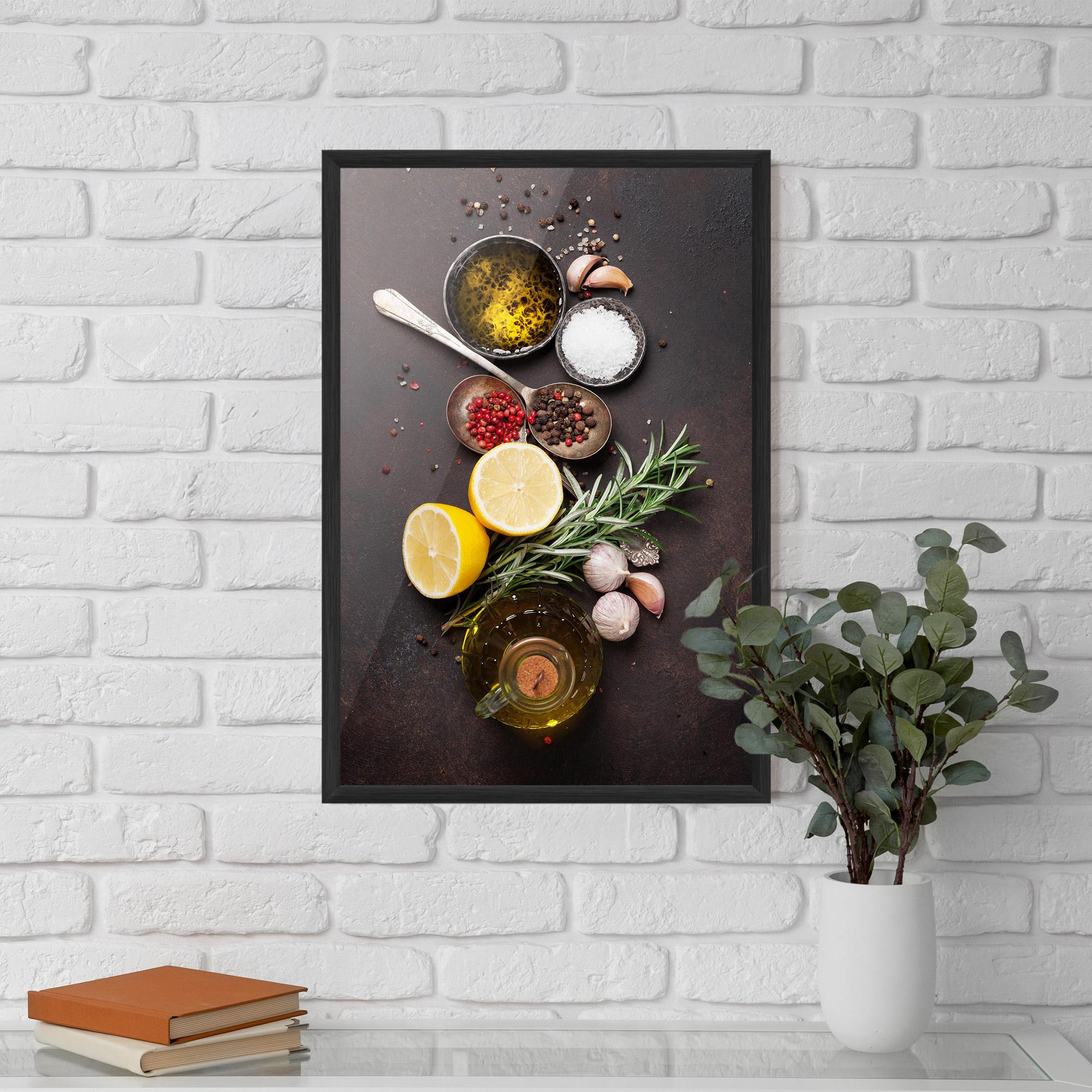 Gerahmte Poster Spices On Stone Table mockup 5
