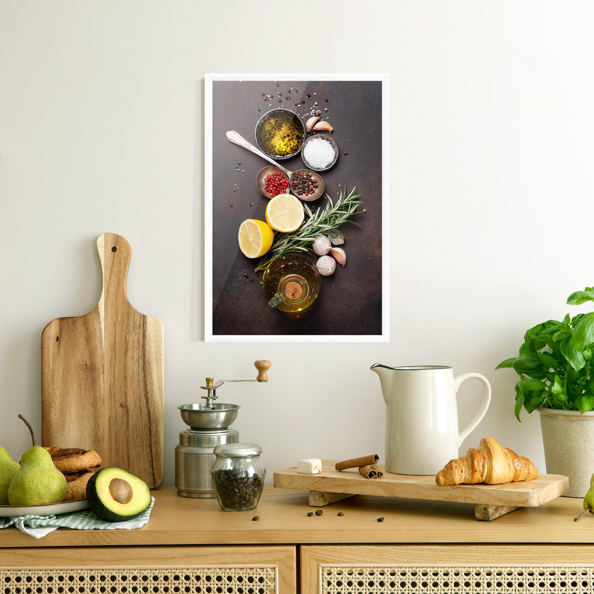 Gerahmte Poster Spices On Stone Table mockup 8