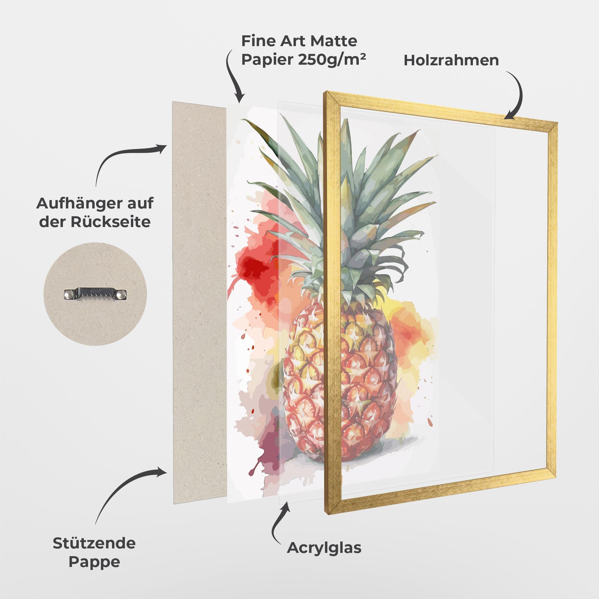 Gerahmte Poster Pineapple Watercolor mockup 1