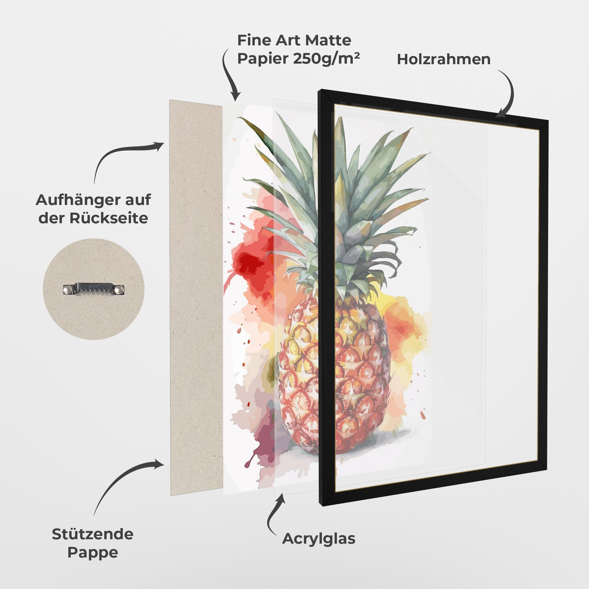 Gerahmte Poster Pineapple Watercolor mockup 1