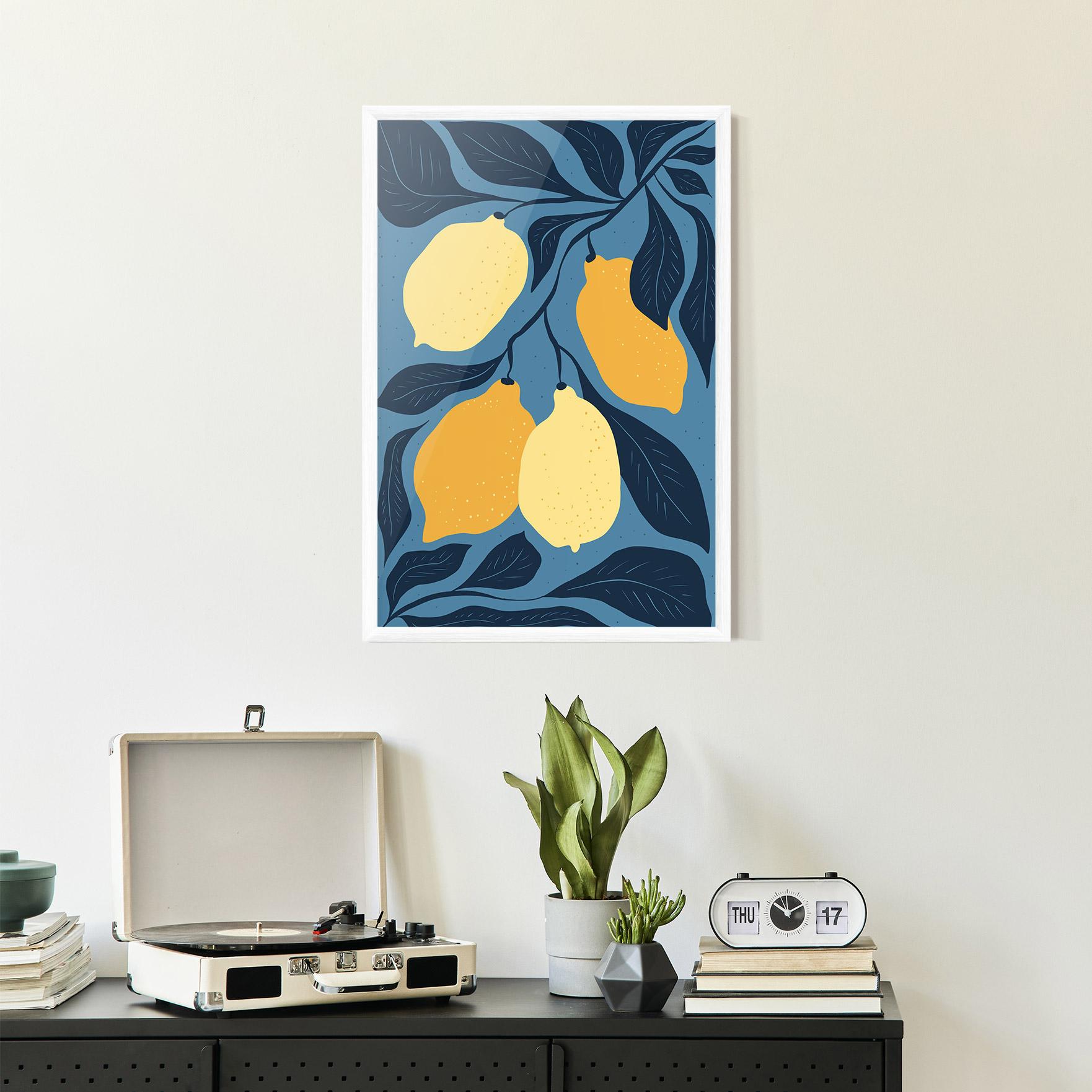 Gerahmte Poster Lemon On Blue mockup 2
