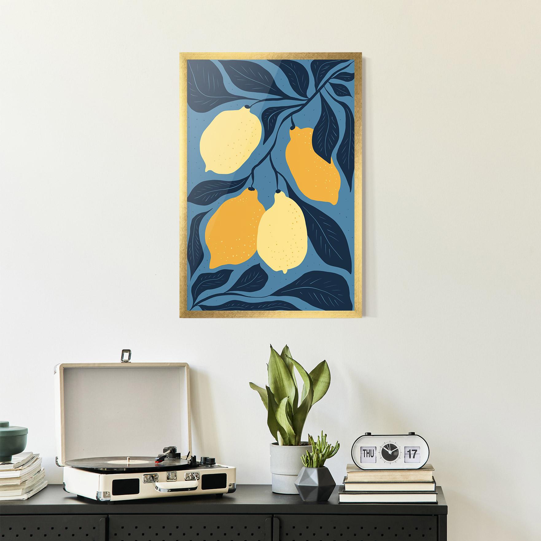 Gerahmte Poster Lemon On Blue mockup 2