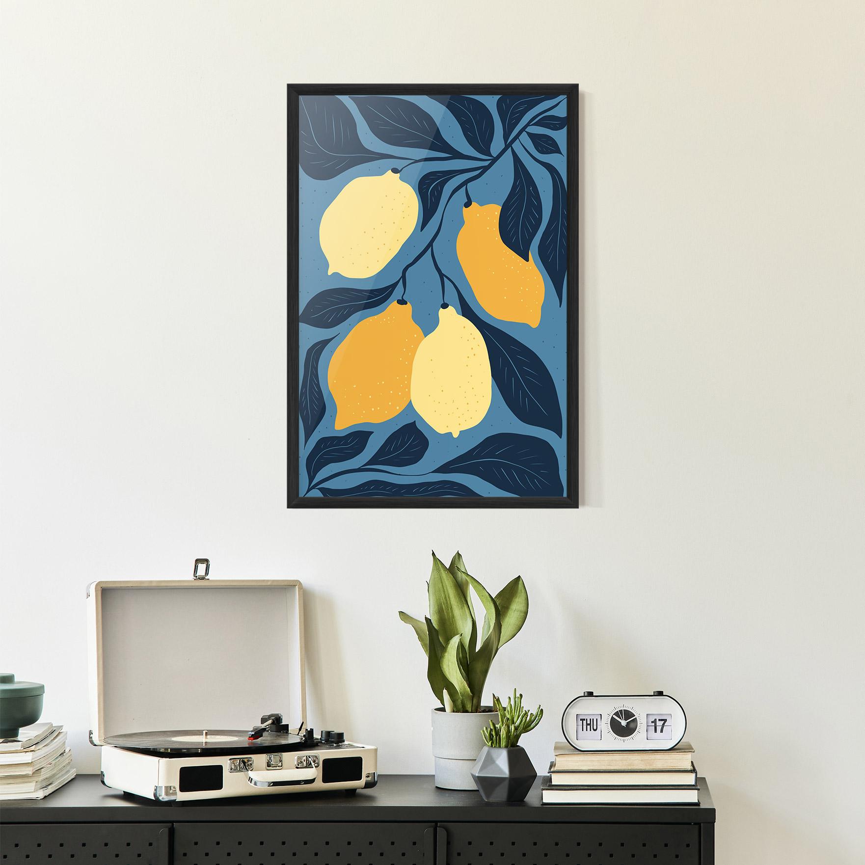 Gerahmte Poster Lemon On Blue mockup 2