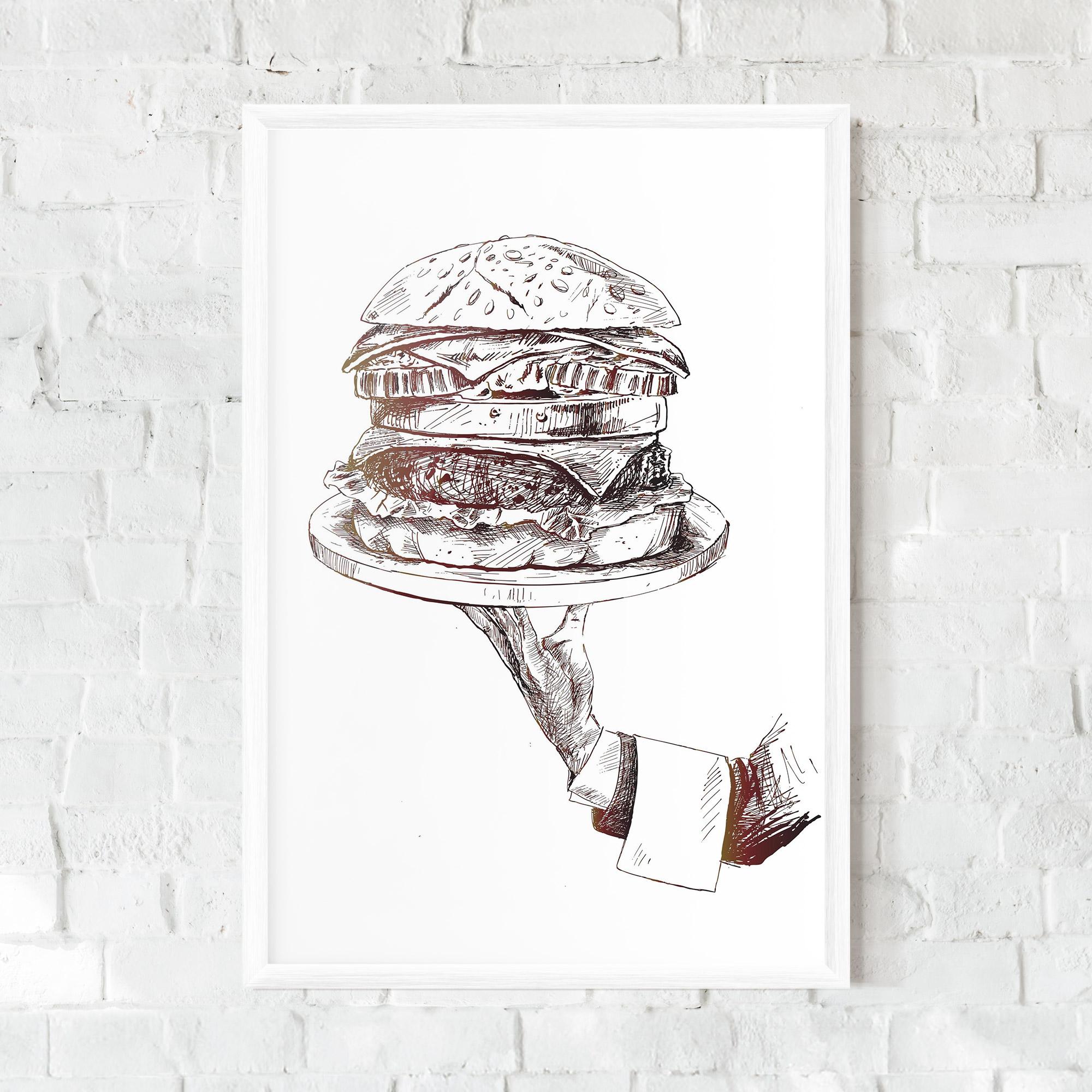 Gerahmte Poster Holding Hamburger mockup 0