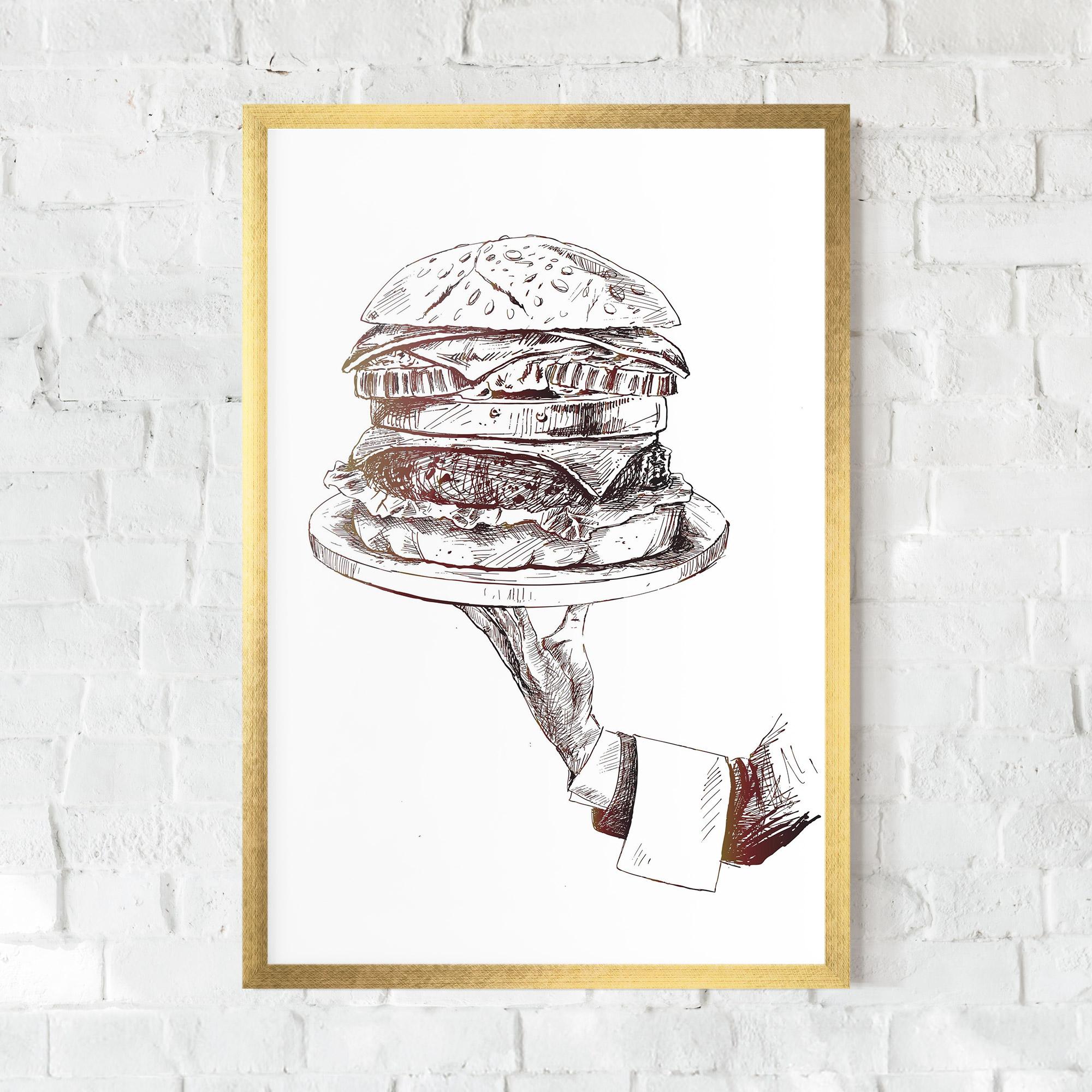 Gerahmte Poster Holding Hamburger mockup 0