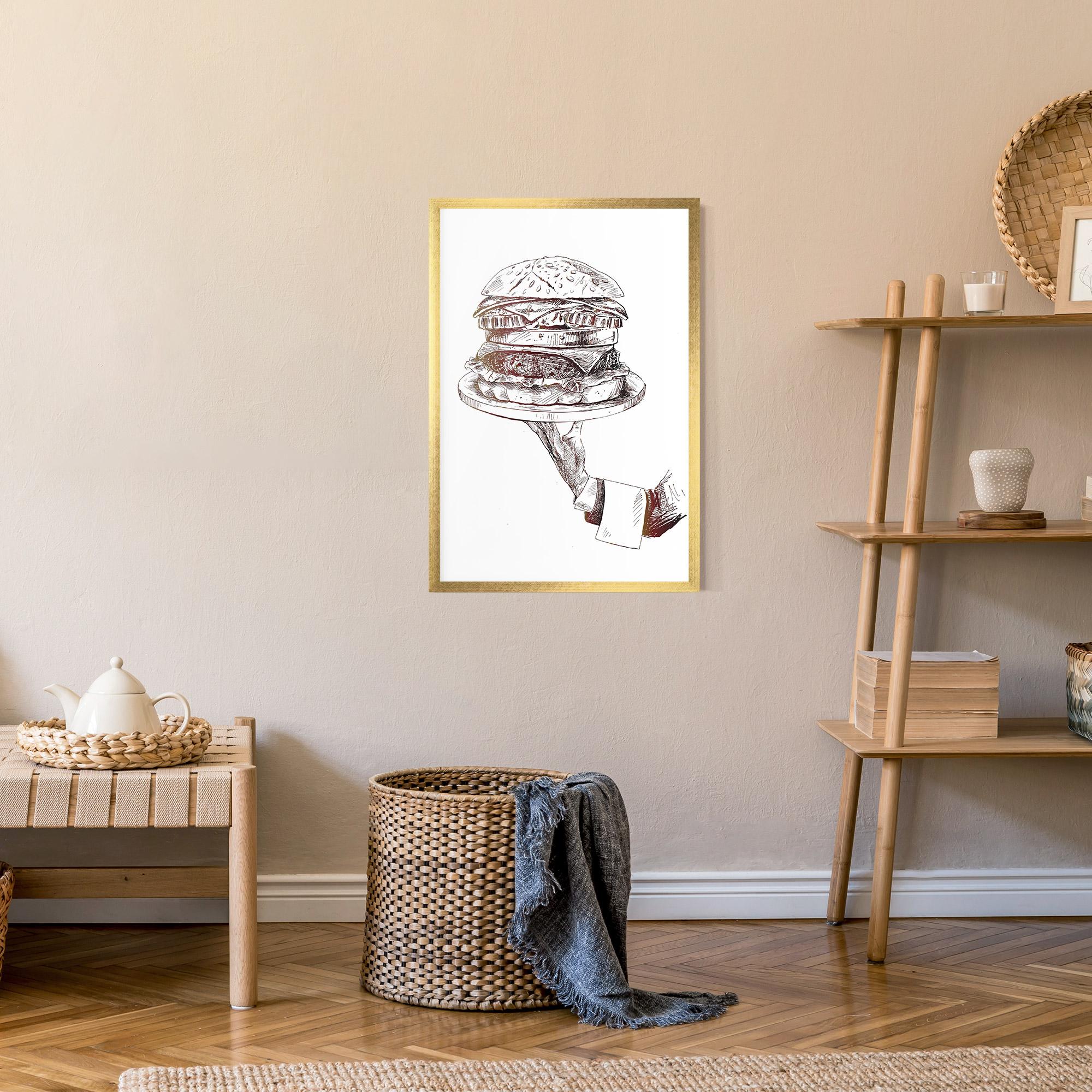 Gerahmte Poster Holding Hamburger mockup 9