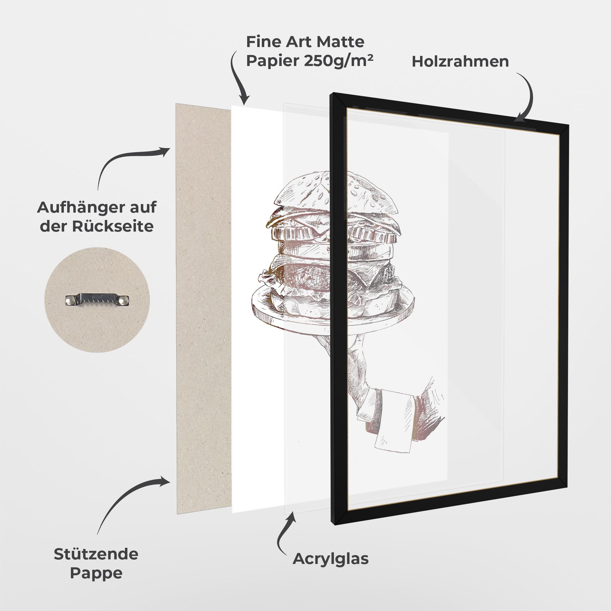 Gerahmte Poster Holding Hamburger mockup 1