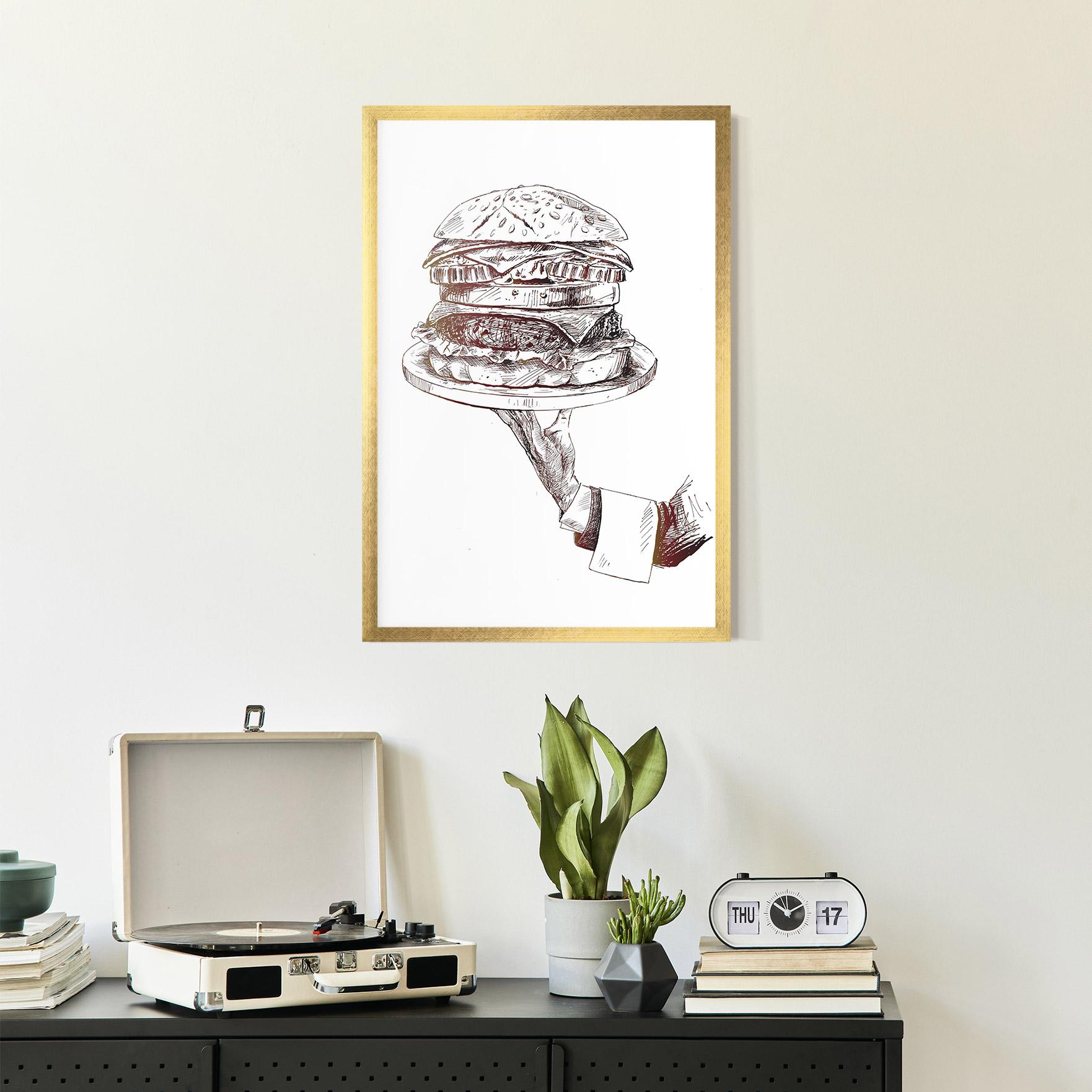 Gerahmte Poster Holding Hamburger mockup 2