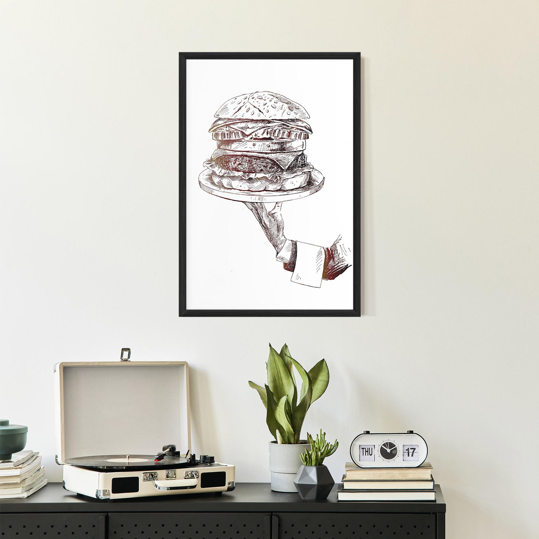 Gerahmte Poster Holding Hamburger mockup 2