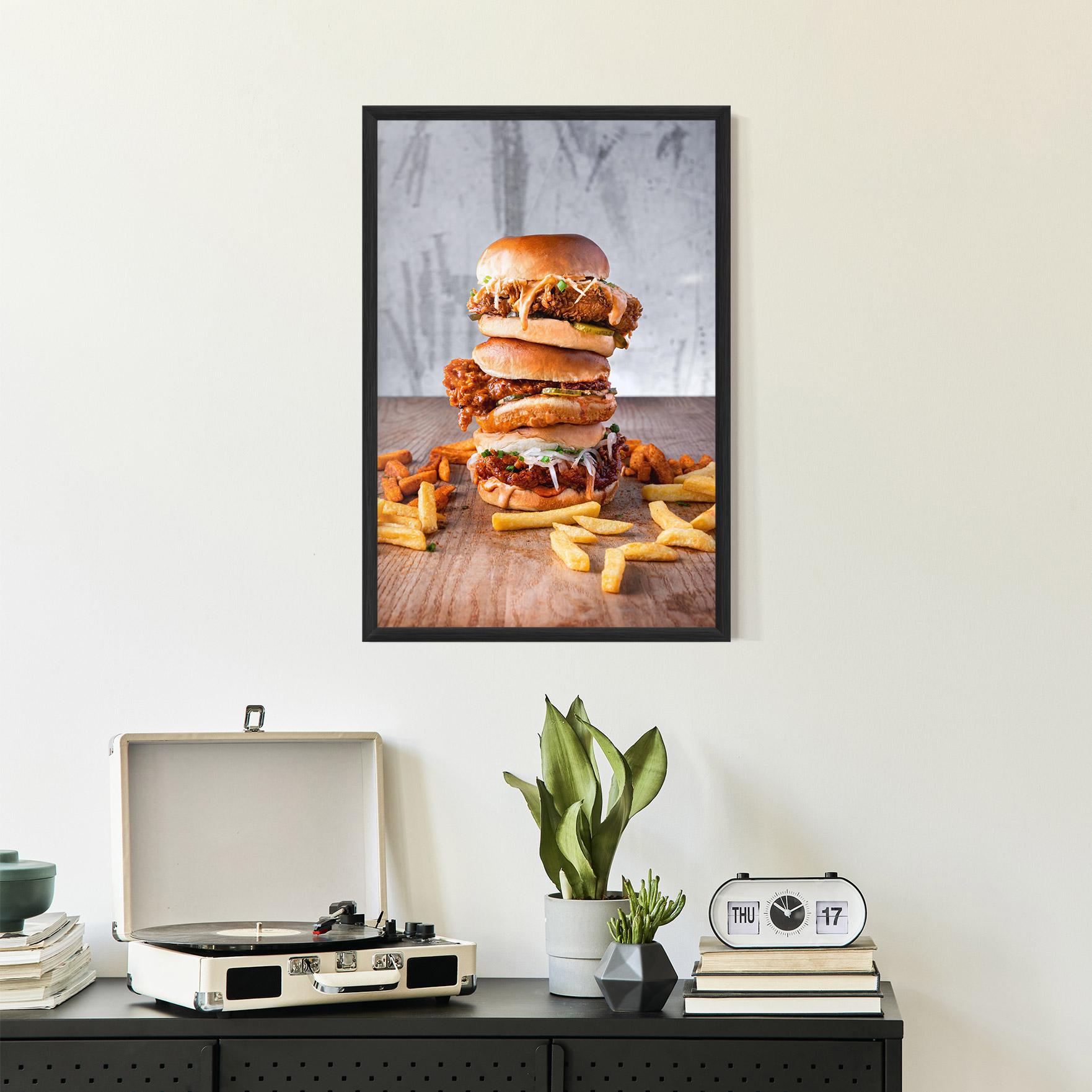 Gerahmte Poster Triple Hamburger mockup 2