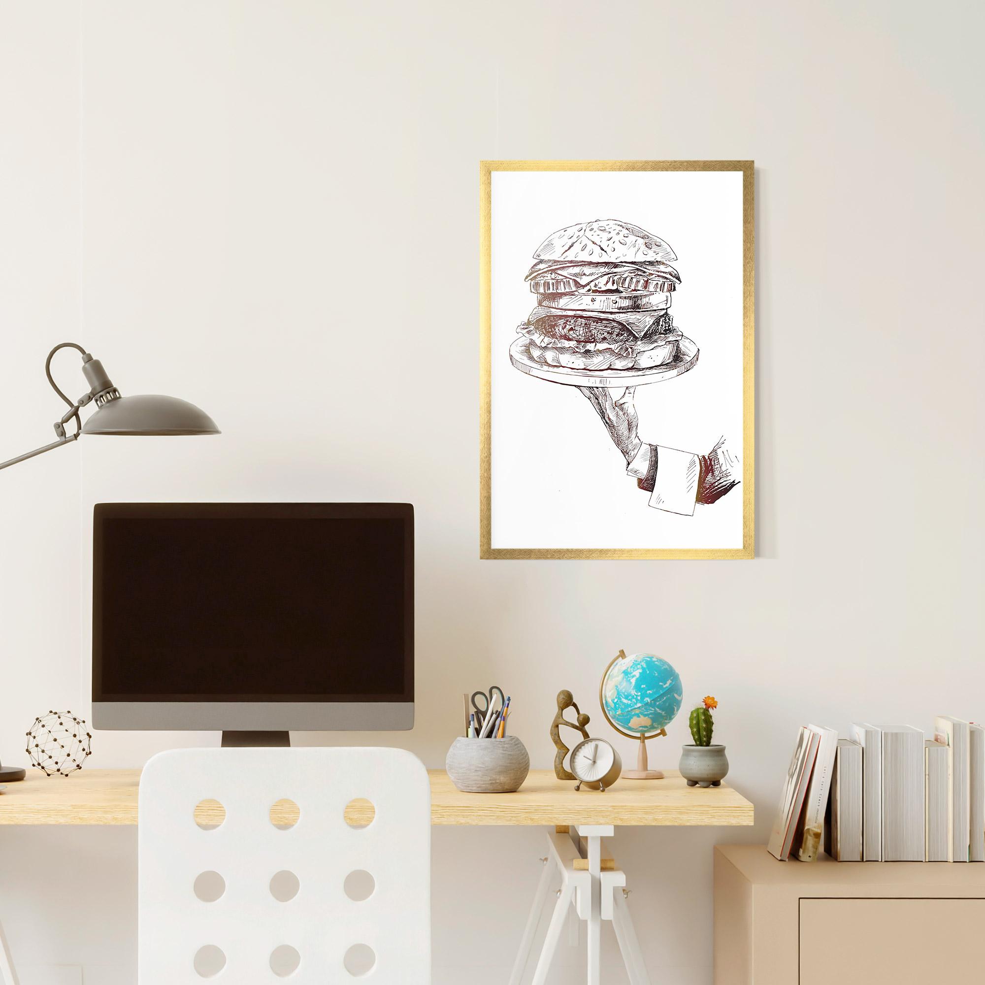 Gerahmte Poster Holding Hamburger mockup 6