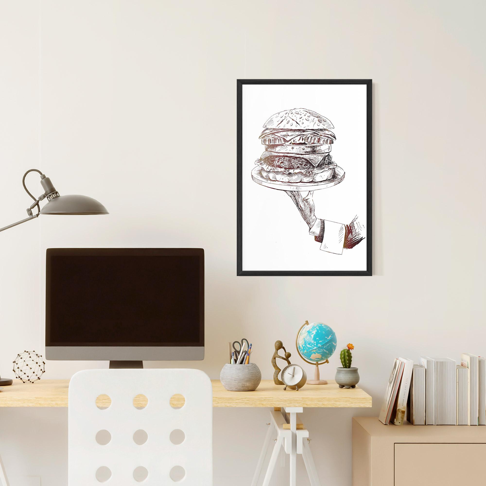Gerahmte Poster Holding Hamburger mockup 6