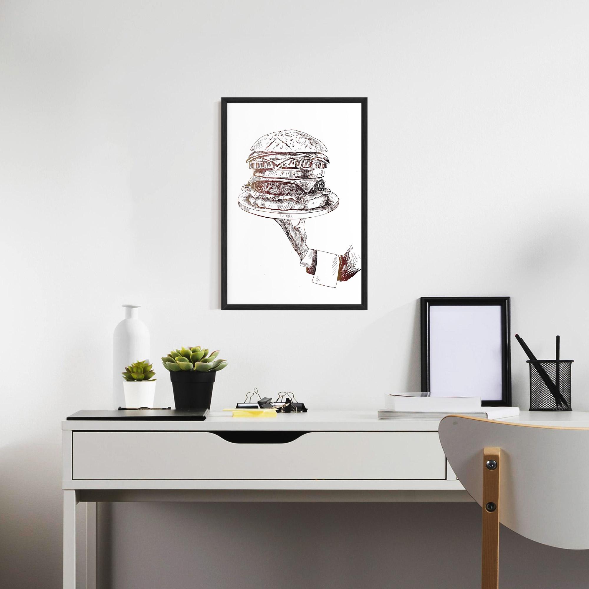 Gerahmte Poster Holding Hamburger mockup 7