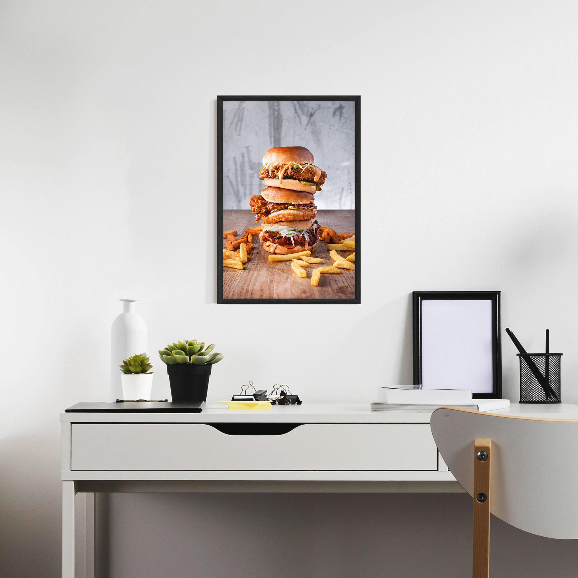 Gerahmte Poster Triple Hamburger mockup 7
