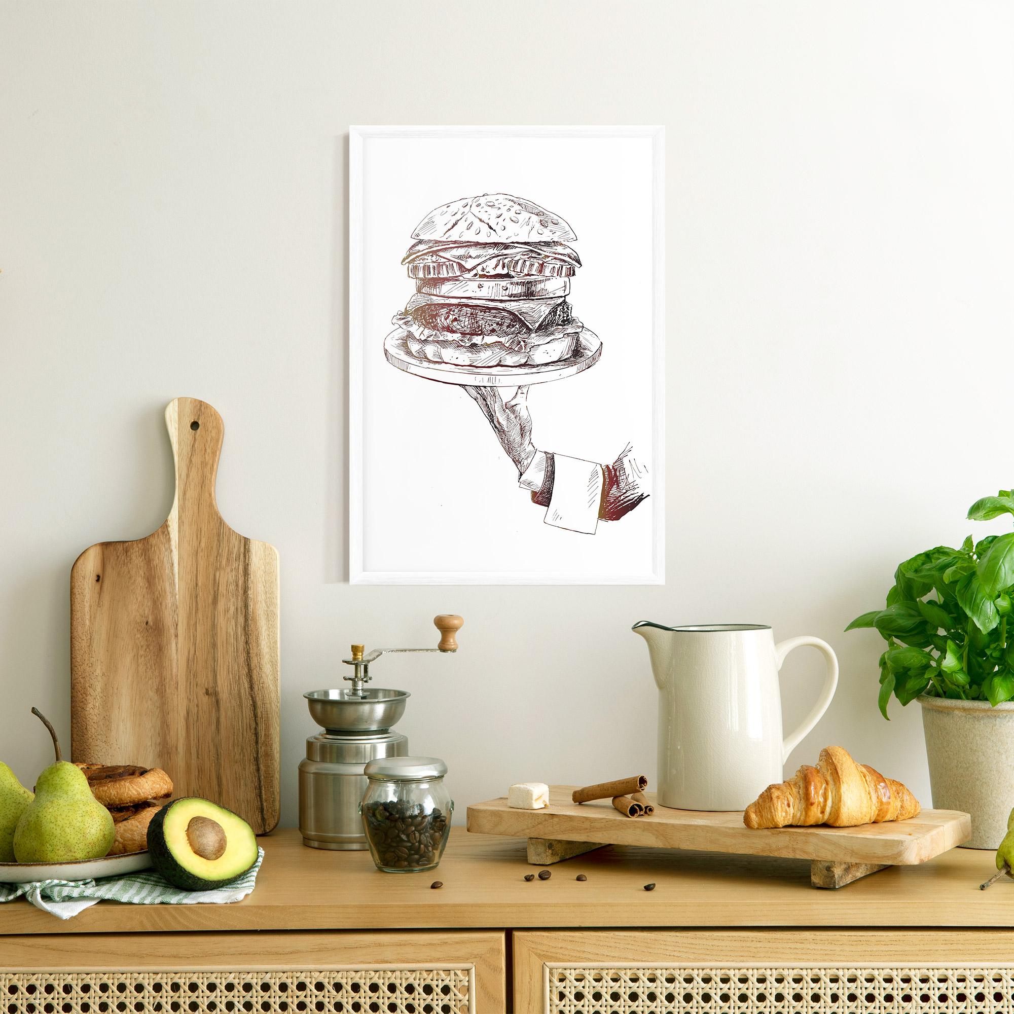 Gerahmte Poster Holding Hamburger mockup 8