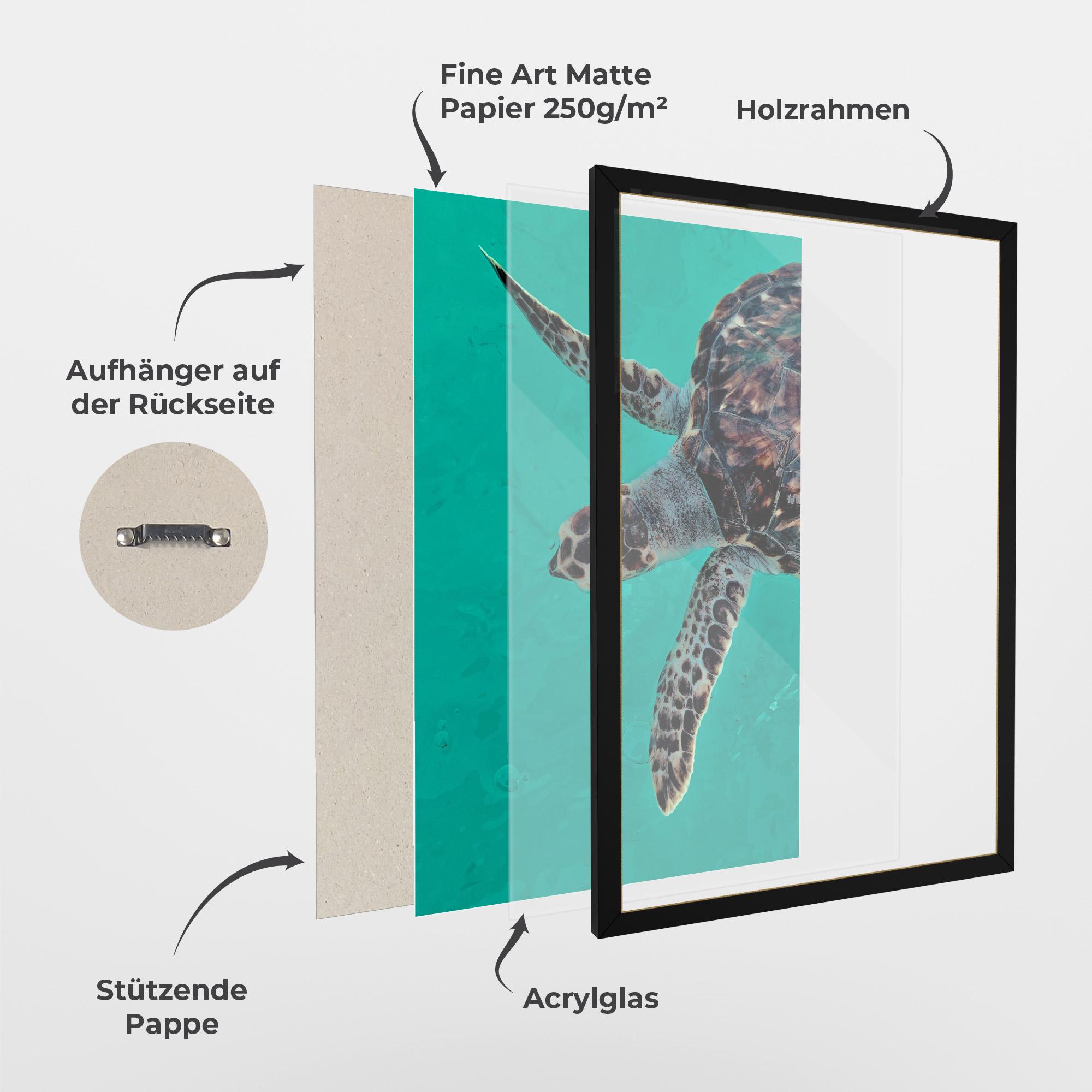 Gerahmte Poster Turtle Sweeming mockup 1