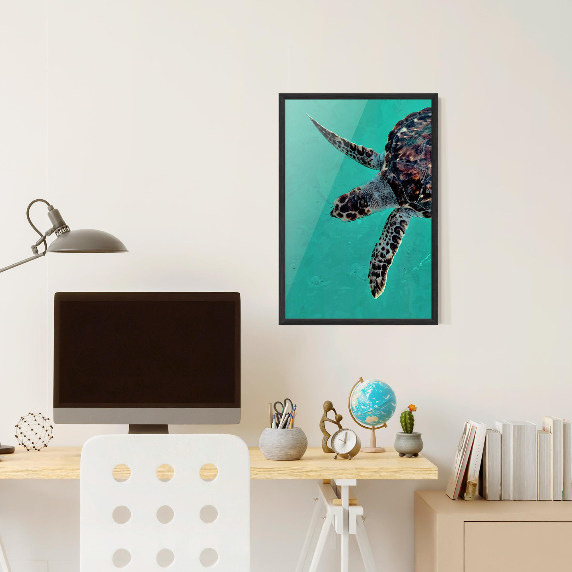 Gerahmte Poster Turtle Sweeming mockup 6