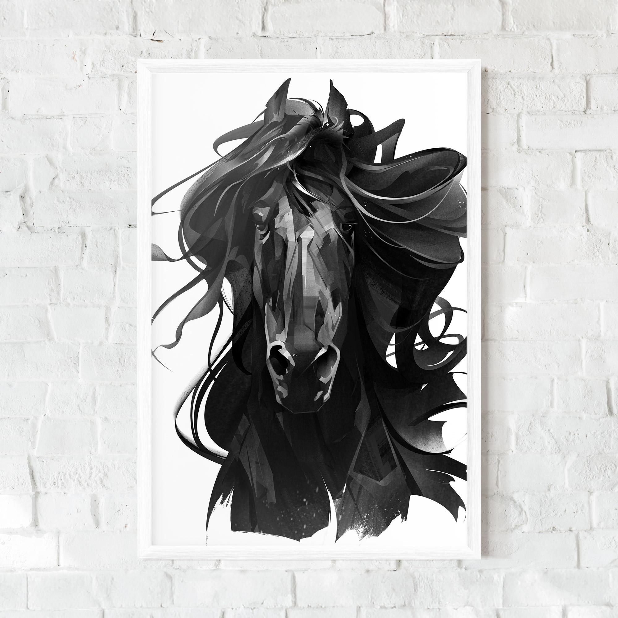 Gerahmte Poster Black Horse Portrait mockup 0