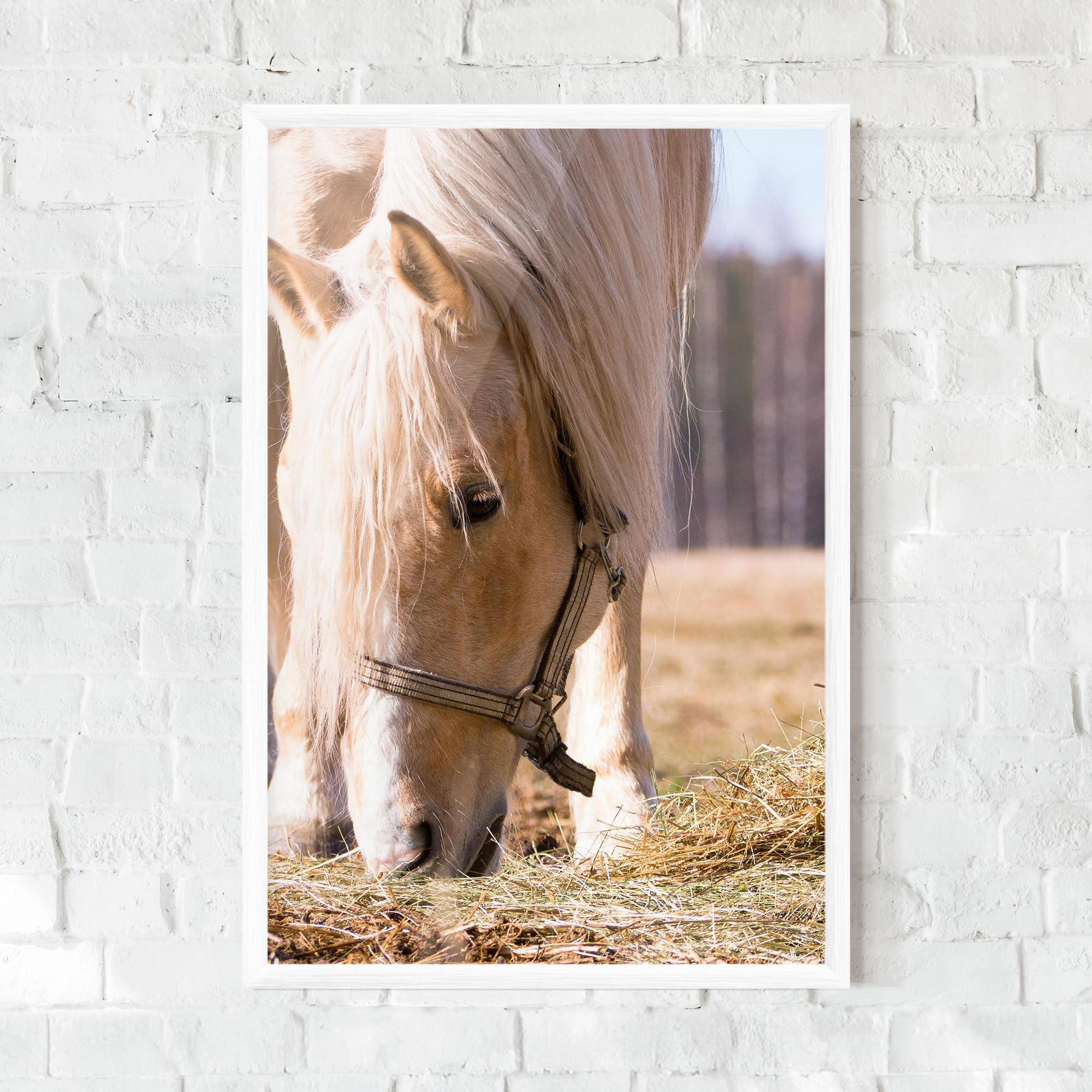 Gerahmte Poster Cream Horse Eating mockup 0