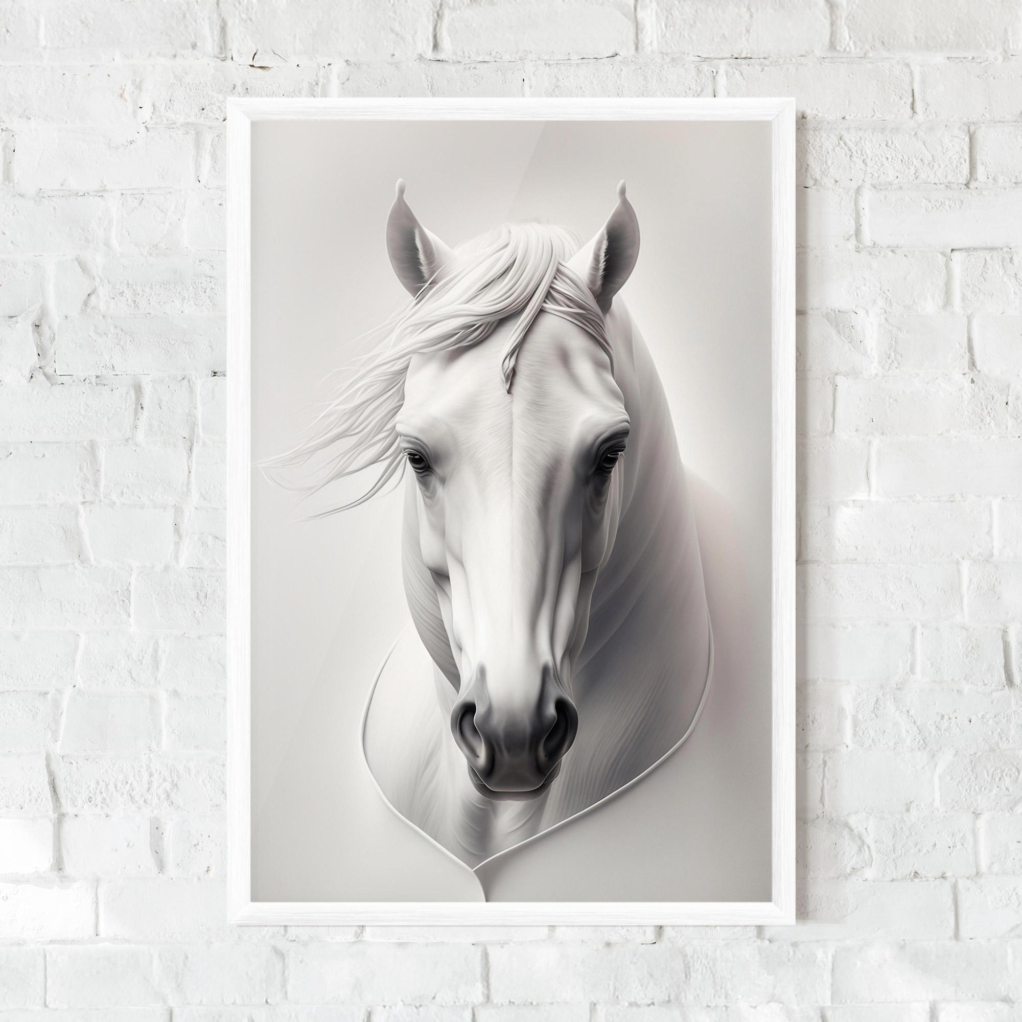 Gerahmte Poster White Horse Portrait mockup 0