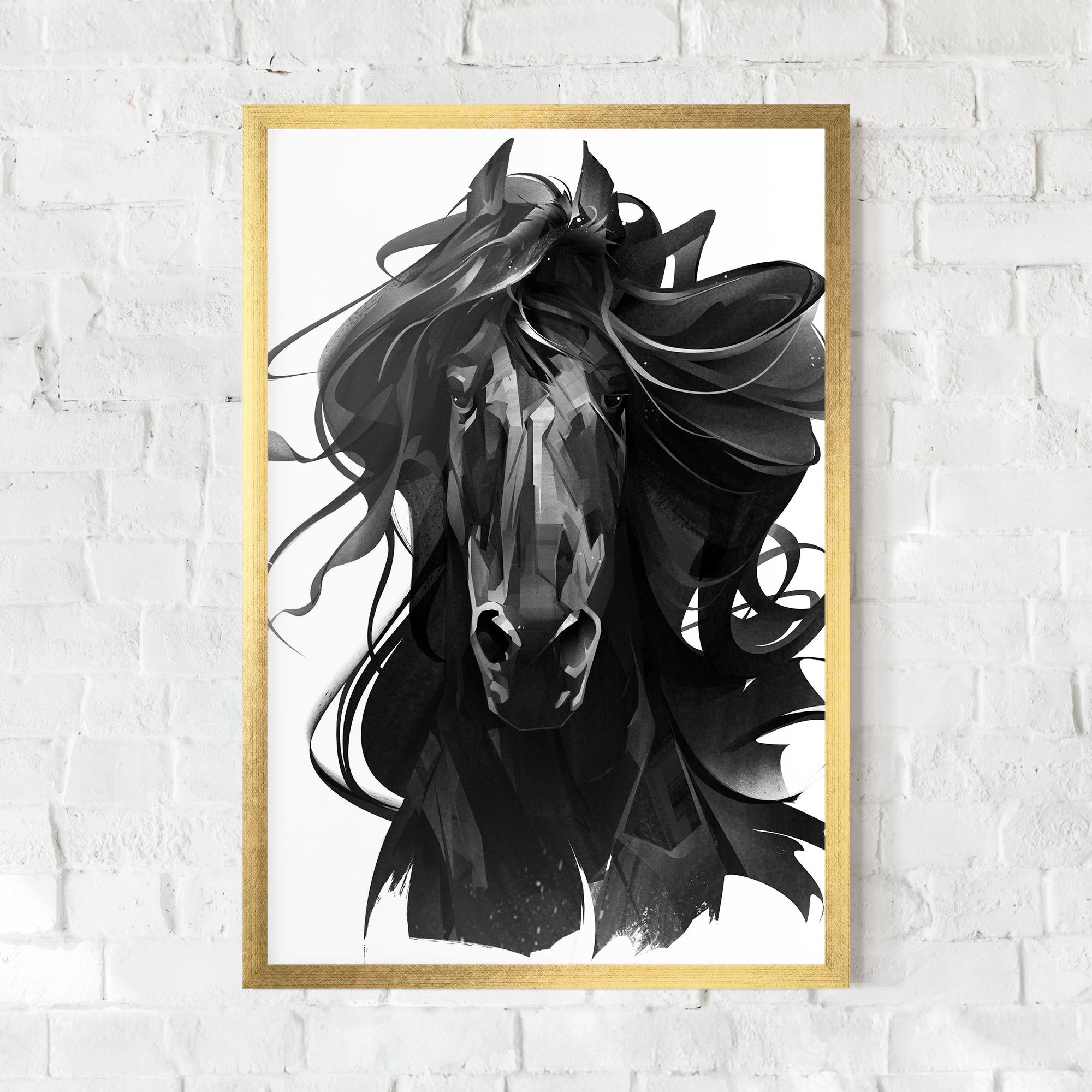 Gerahmte Poster Black Horse Portrait mockup 0