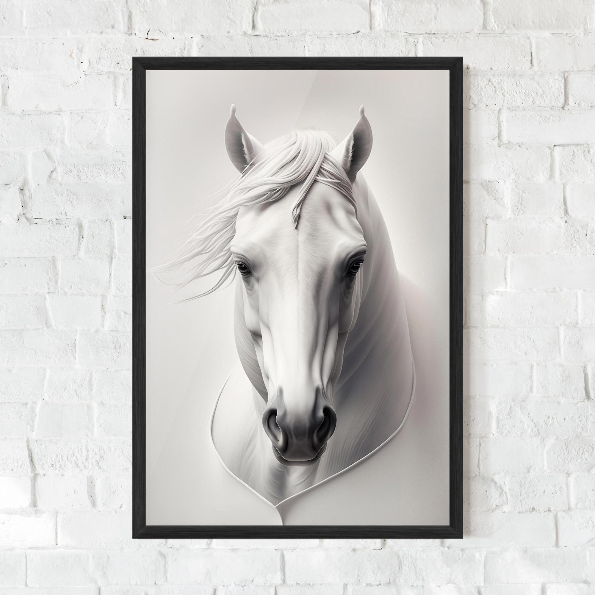 Gerahmte Poster White Horse Portrait mockup 0