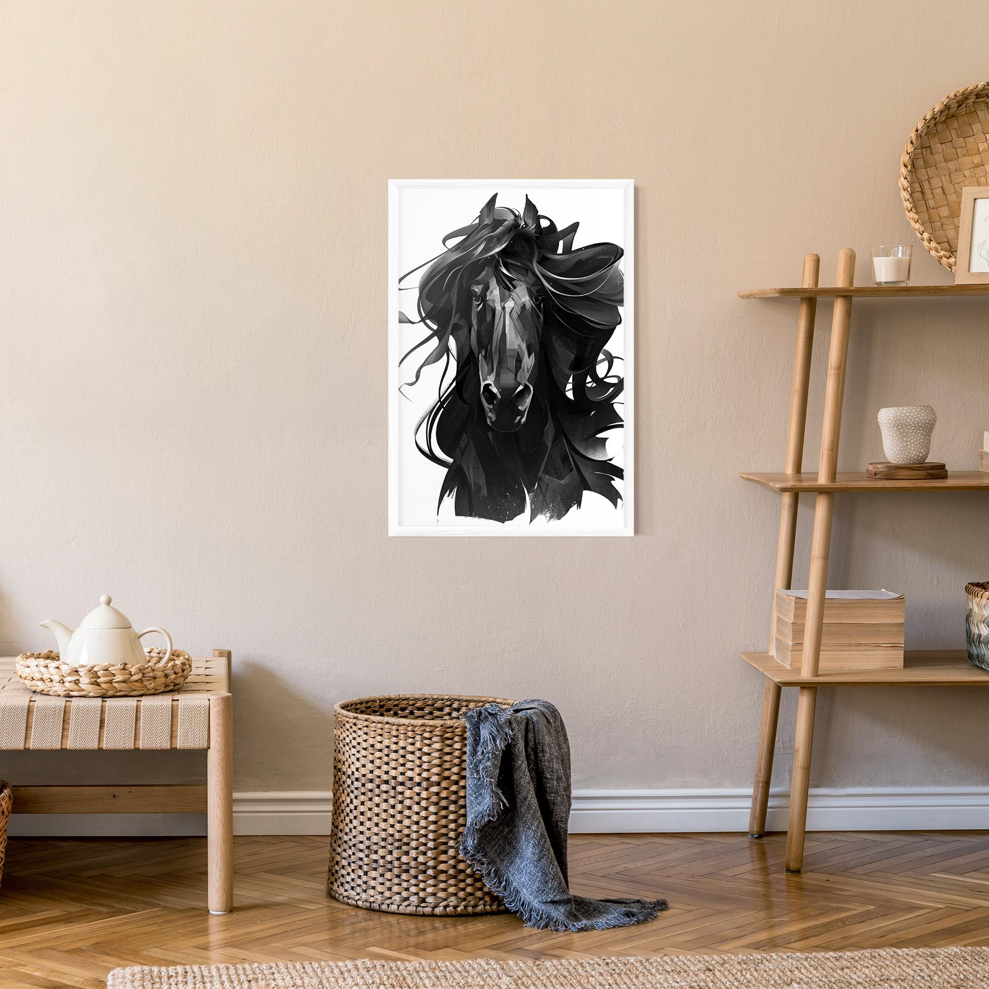Gerahmte Poster Black Horse Portrait mockup 9