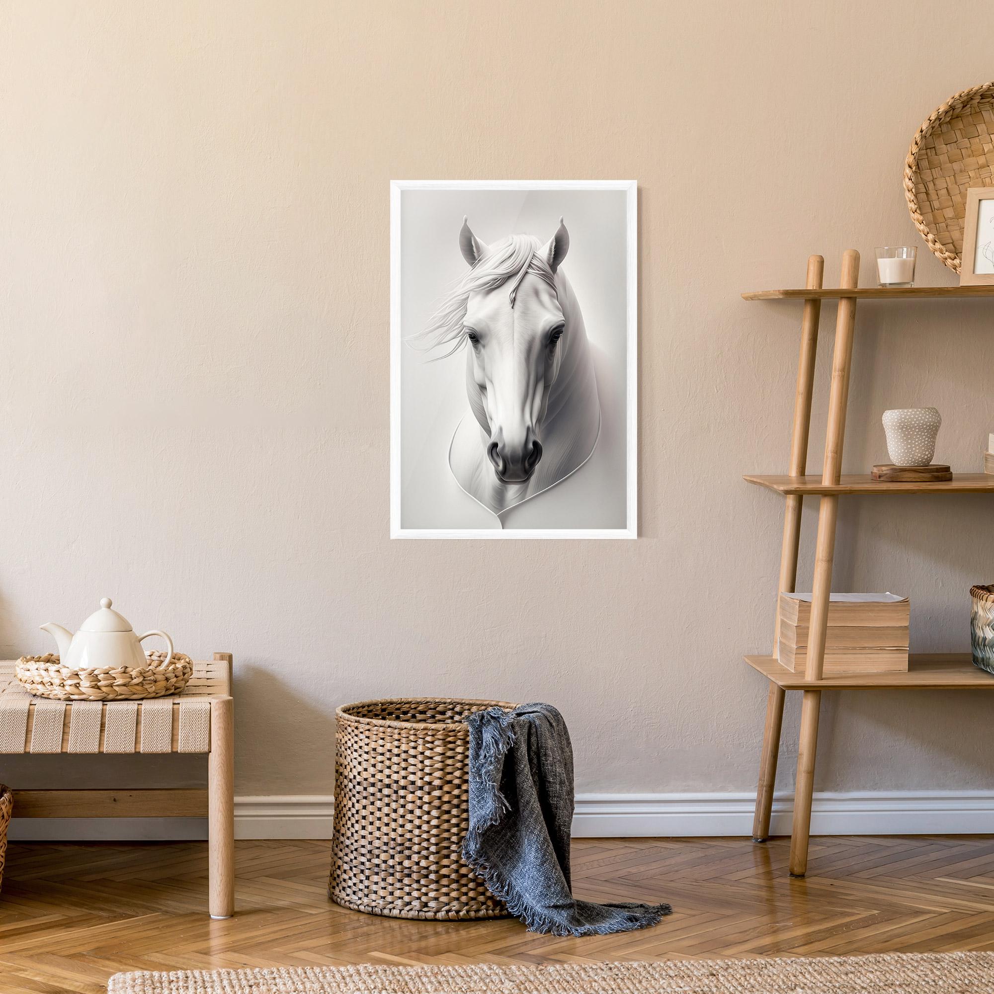 Gerahmte Poster White Horse Portrait mockup 9