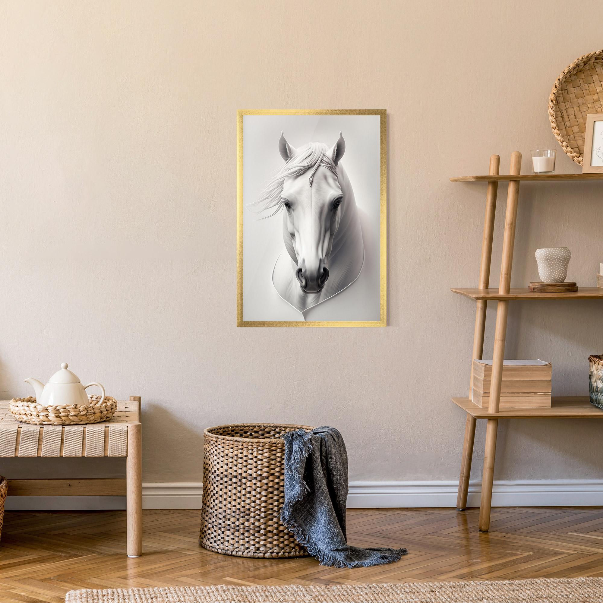 Gerahmte Poster White Horse Portrait mockup 9