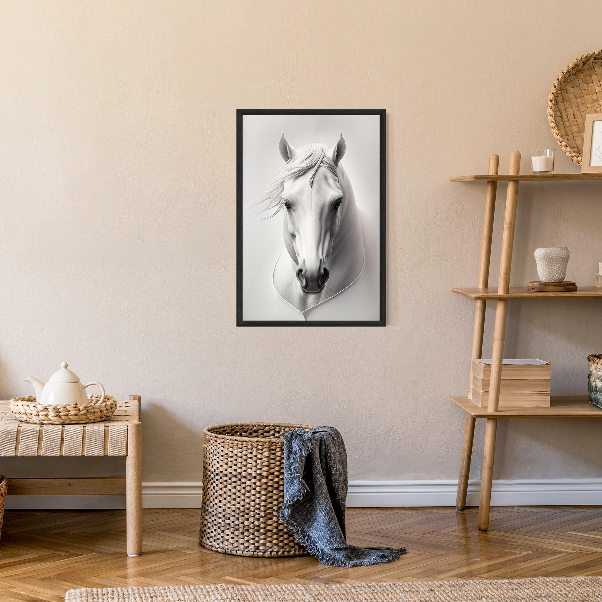 Gerahmte Poster White Horse Portrait mockup 9