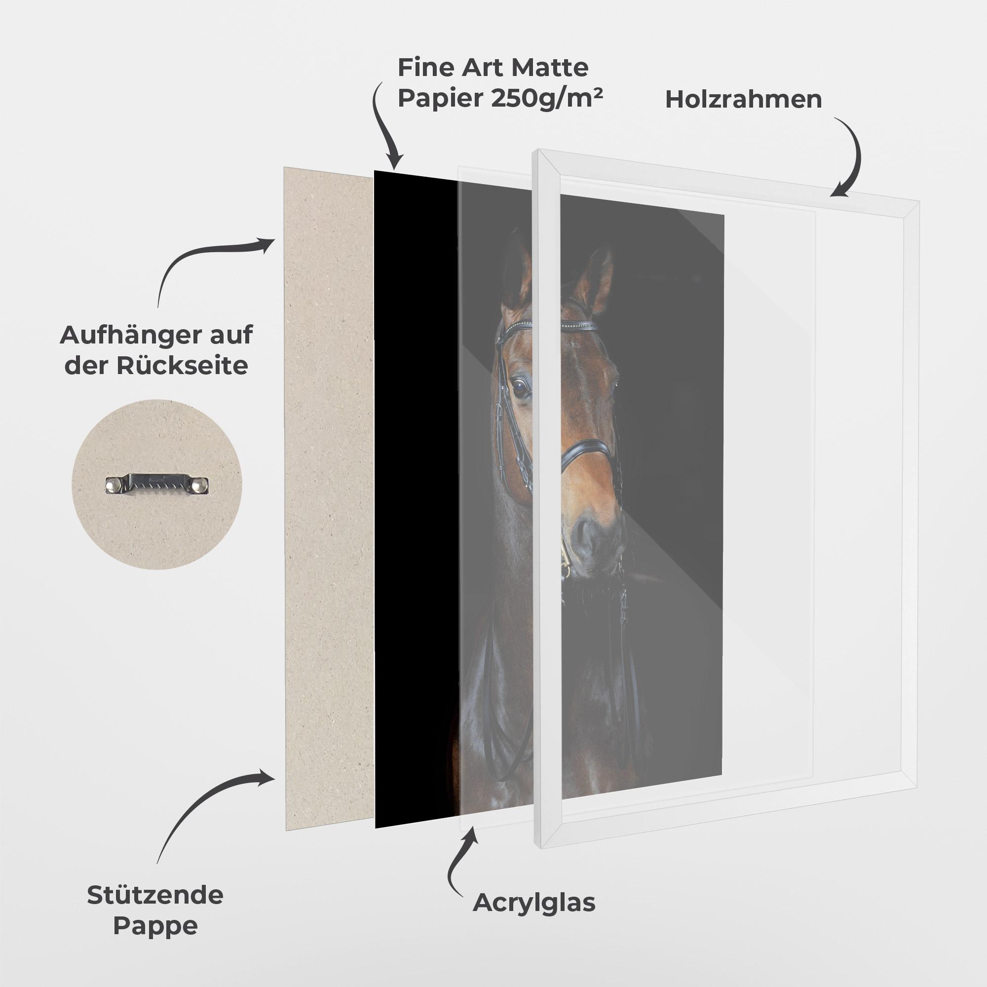 Gerahmte Poster Brown Horse On Black mockup 1