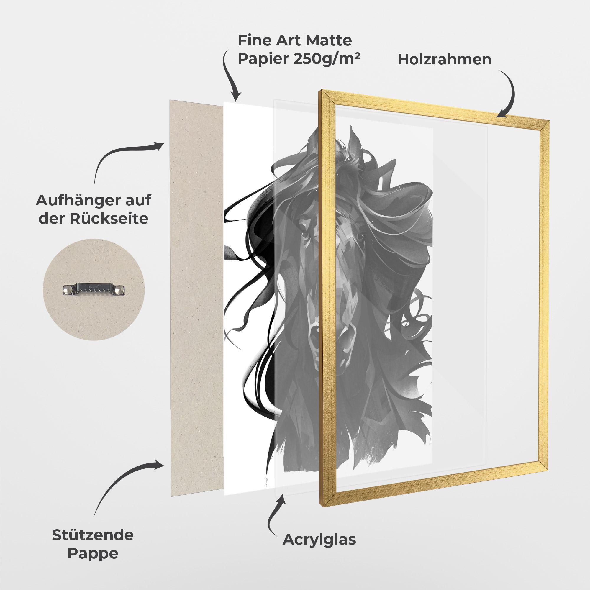 Gerahmte Poster Black Horse Portrait mockup 1