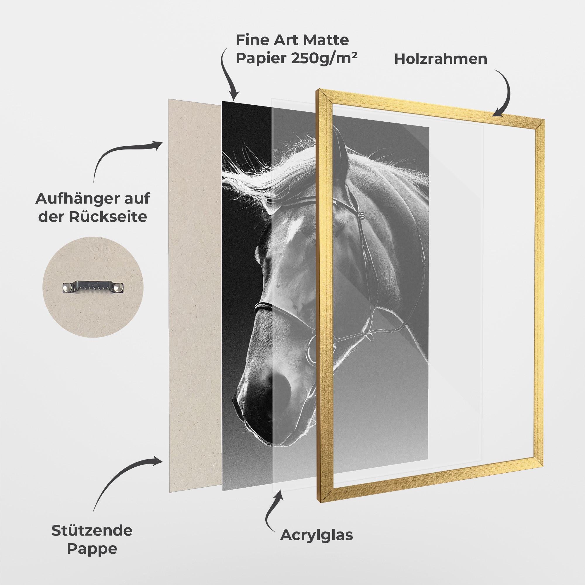 Gerahmte Poster Black Horse Profile mockup 1