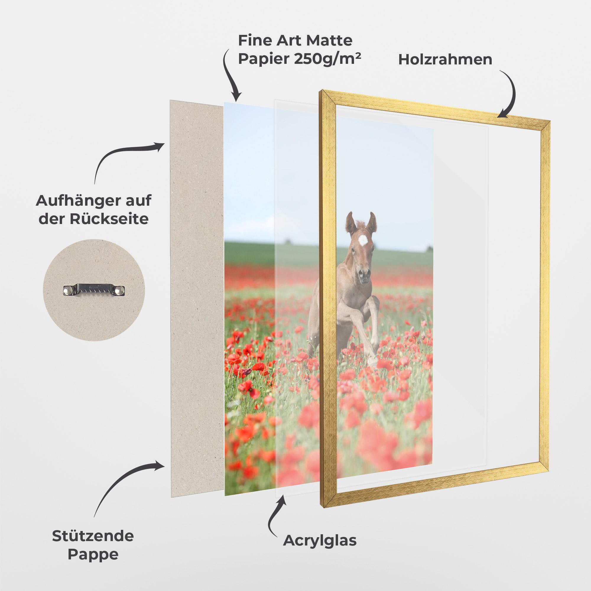 Gerahmte Poster Red Flowers Horse mockup 1